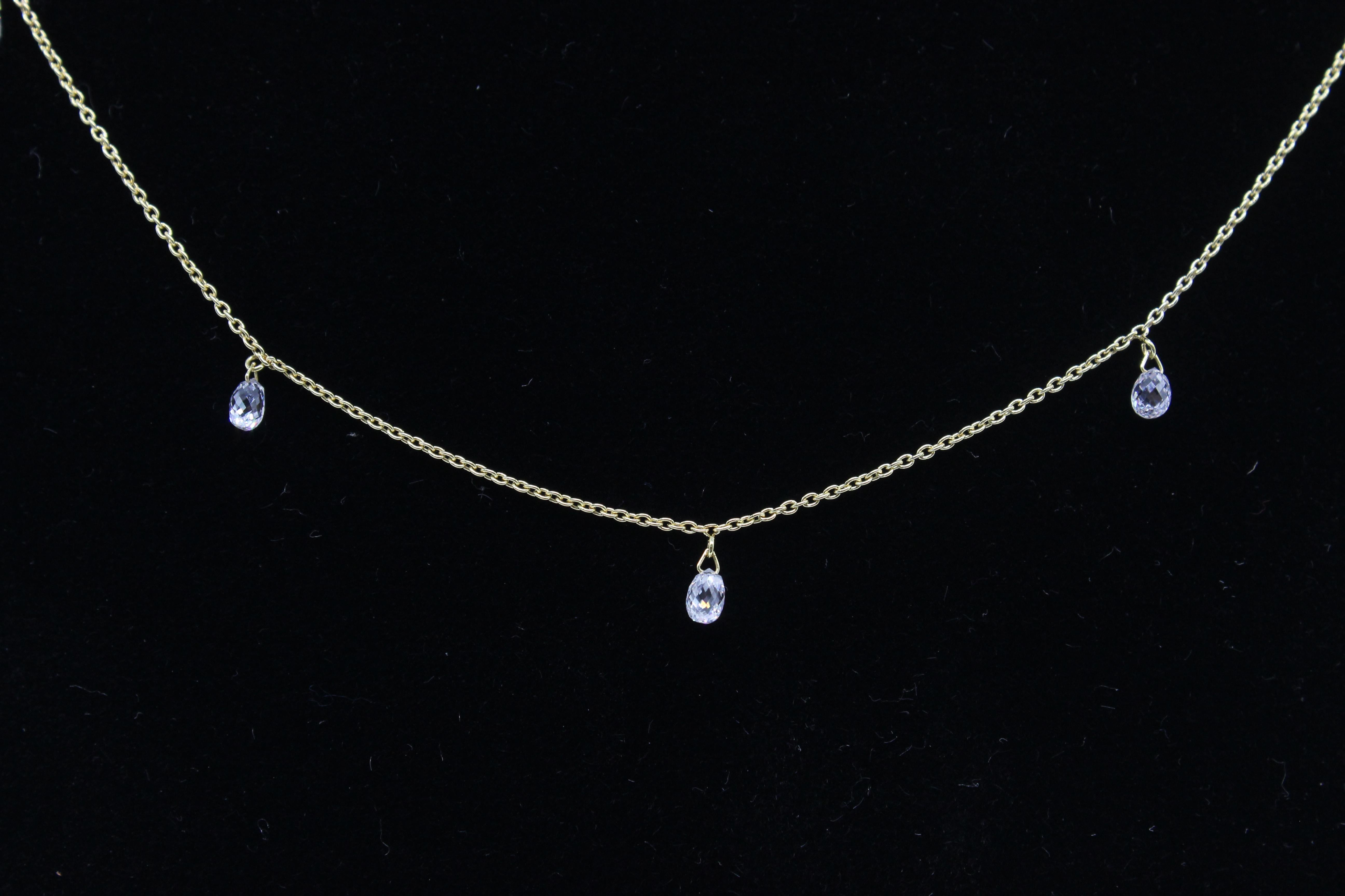 PANIM 5 Dancing Diamond Briolettes 18K Yellow Gold Mille Etoiles Necklace For Sale 3