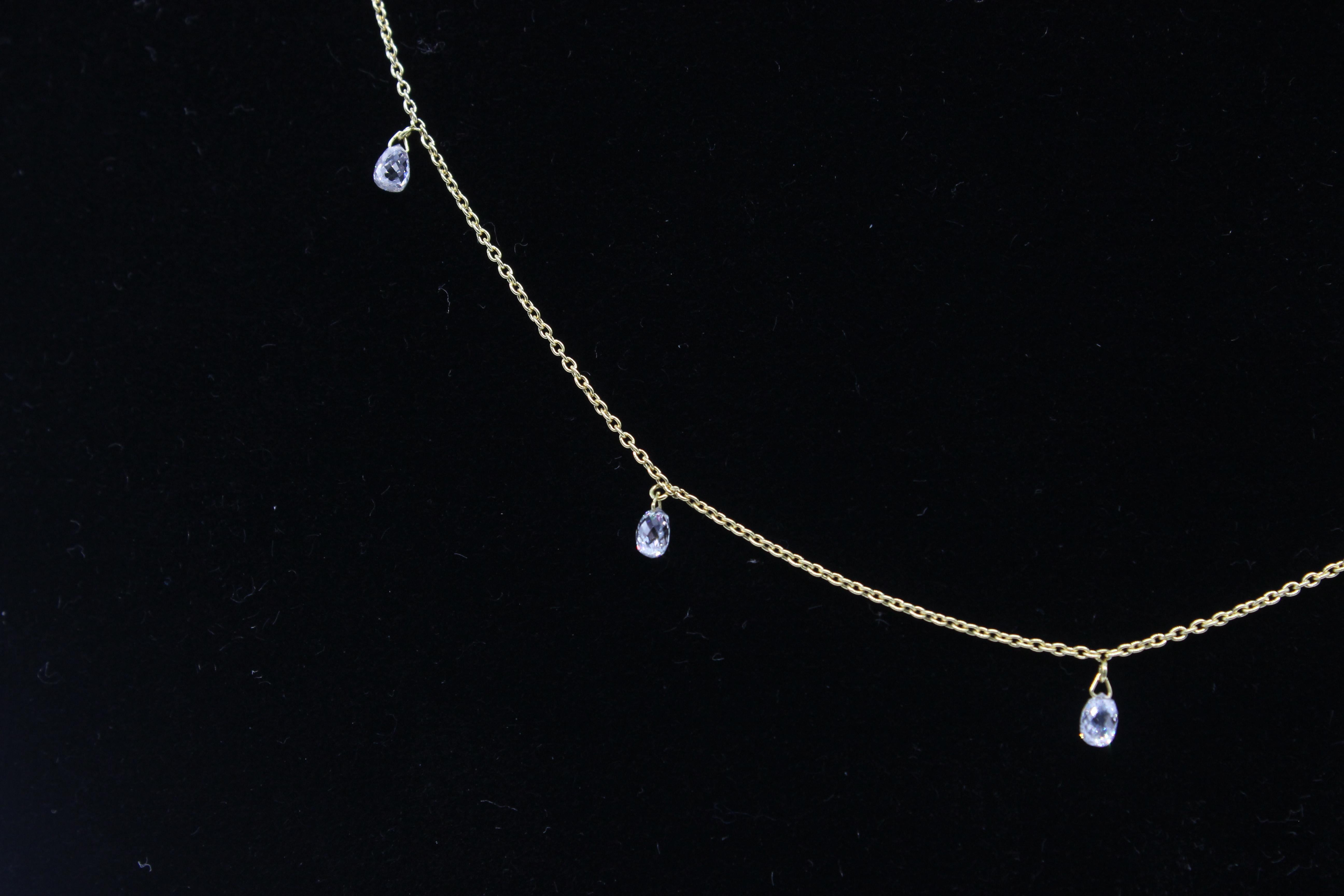 PANIM 5 Dancing Diamond Briolettes 18K Yellow Gold Mille Etoiles Necklace For Sale 4