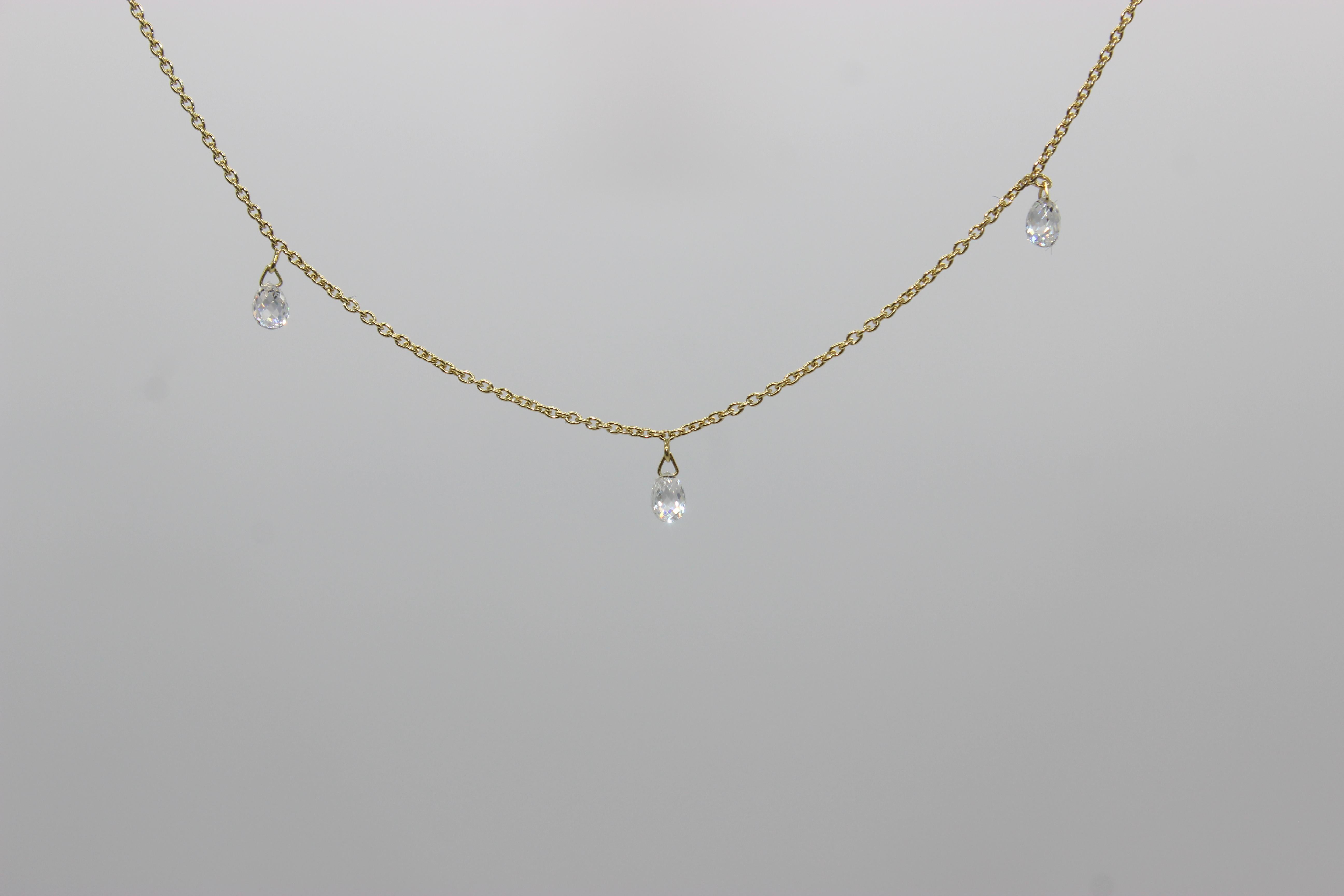 PANIM 5 Dancing Diamond Briolettes 18K Yellow Gold Mille Etoiles Necklace

The diamond briolettes are known for their unique shape and sparkling brilliance. The briolette cut is a type of diamond cut that features elongated facets that create a