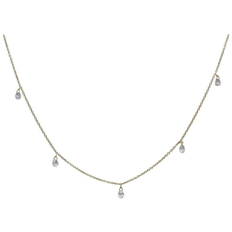 Modern PANIM 5 Dancing Diamond Briolettes 18K Yellow Gold Mille Etoiles Necklace For Sale