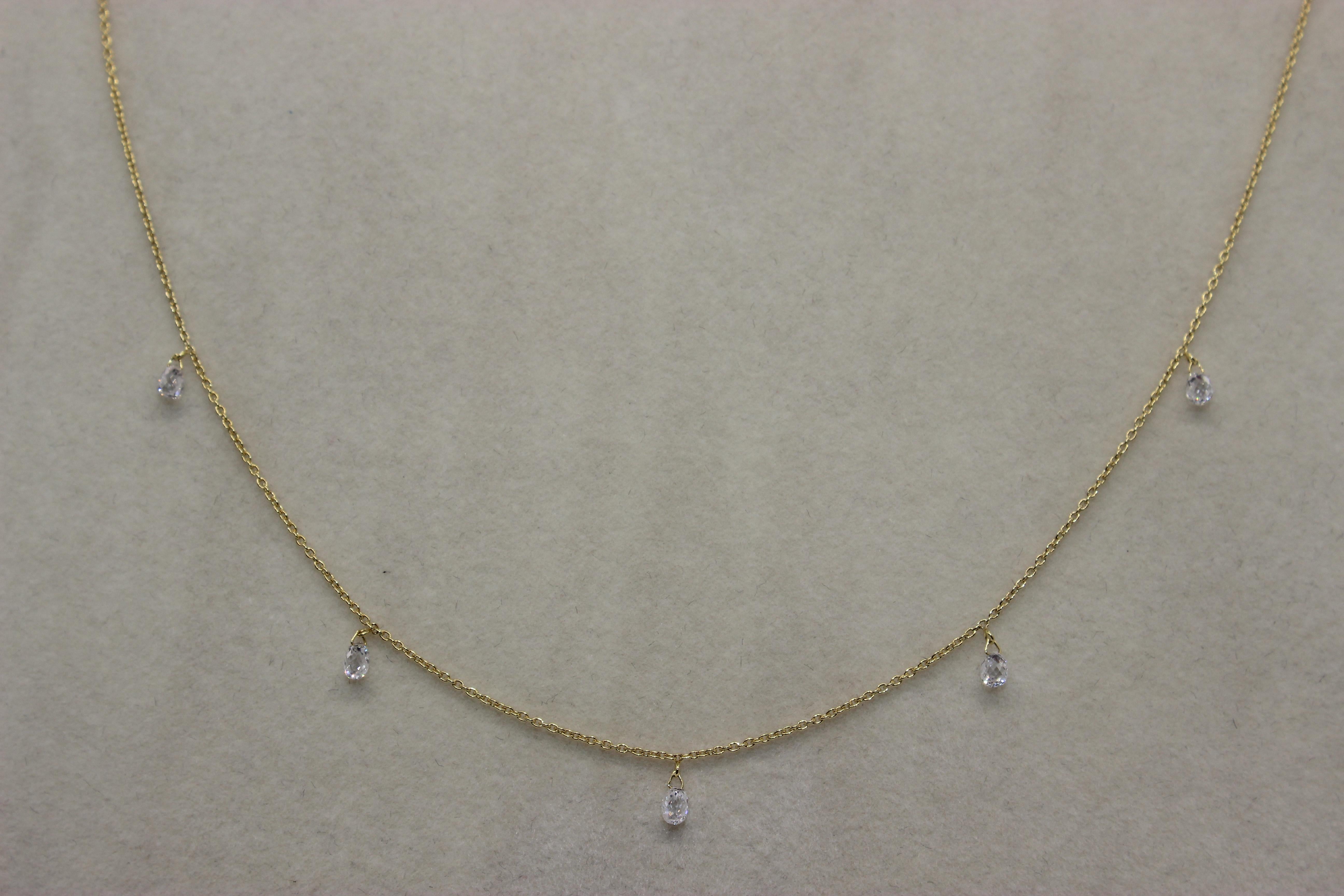 Briolette Cut PANIM 5 Dancing Diamond Briolettes 18K Yellow Gold Mille Etoiles Necklace For Sale