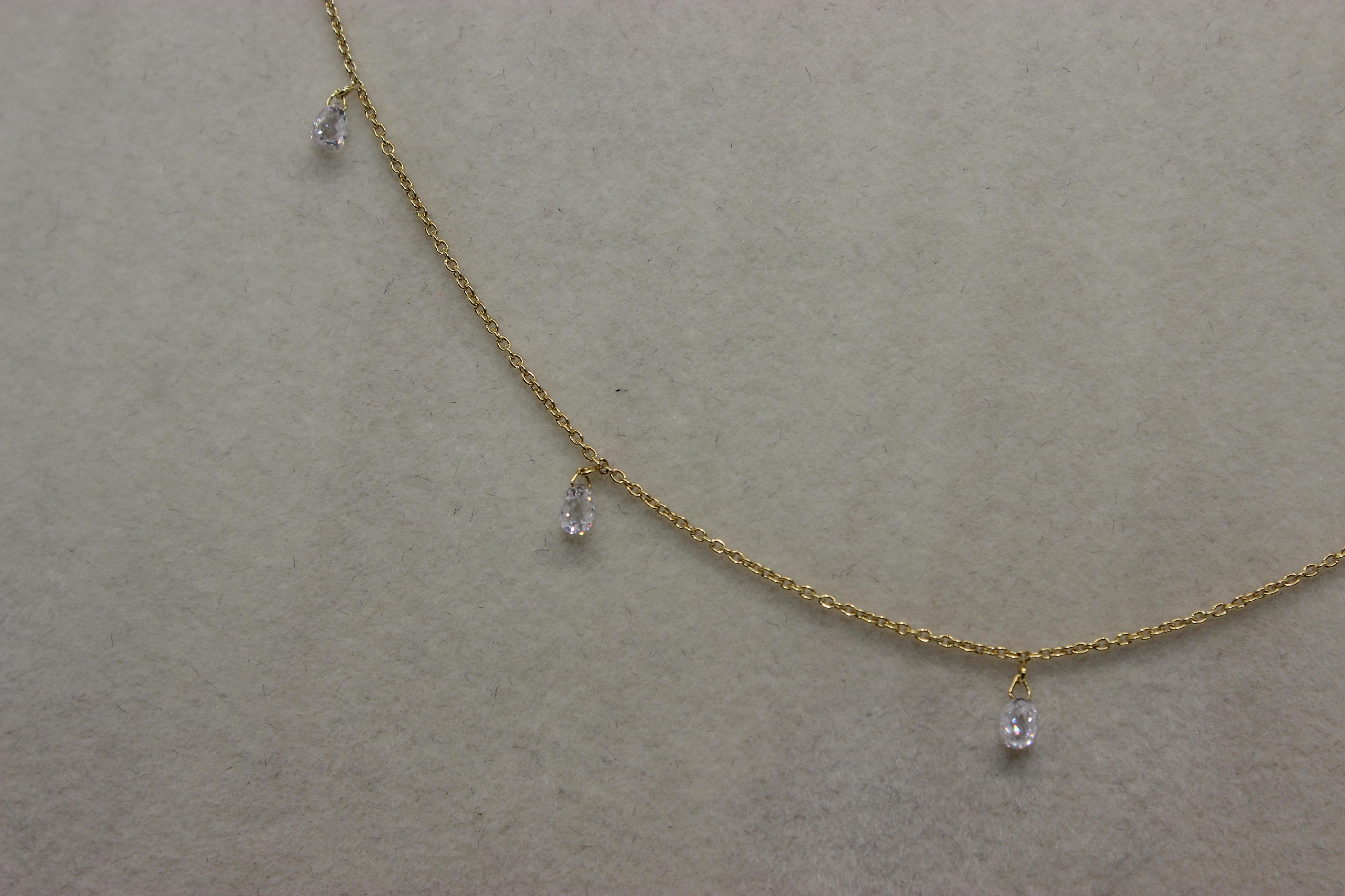 PANIM 5 Dancing Diamond Briolettes 18K Yellow Gold Mille Etoiles Necklace For Sale 1