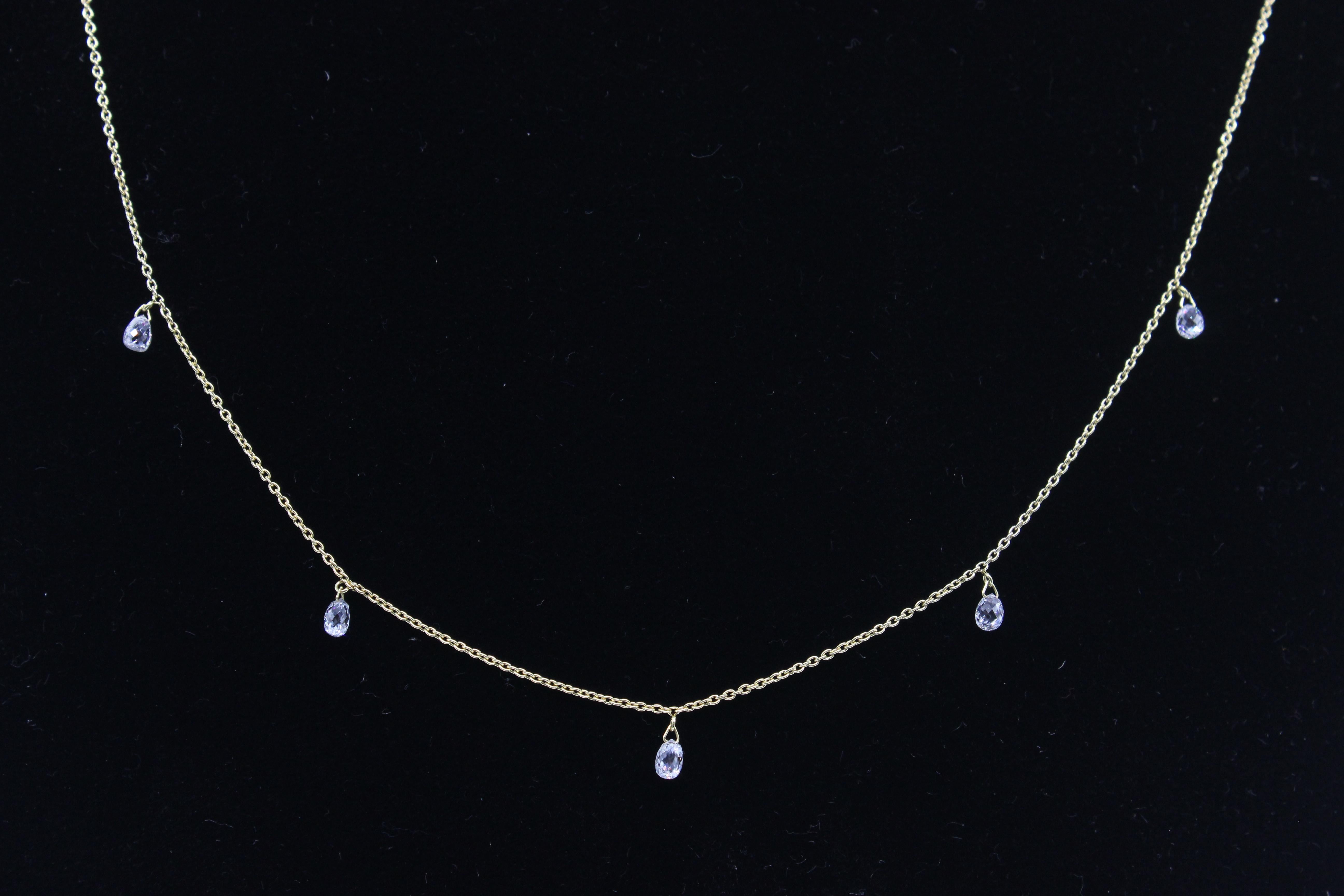 PANIM 5 Dancing Diamond Briolettes 18K Yellow Gold Mille Etoiles Necklace For Sale 2