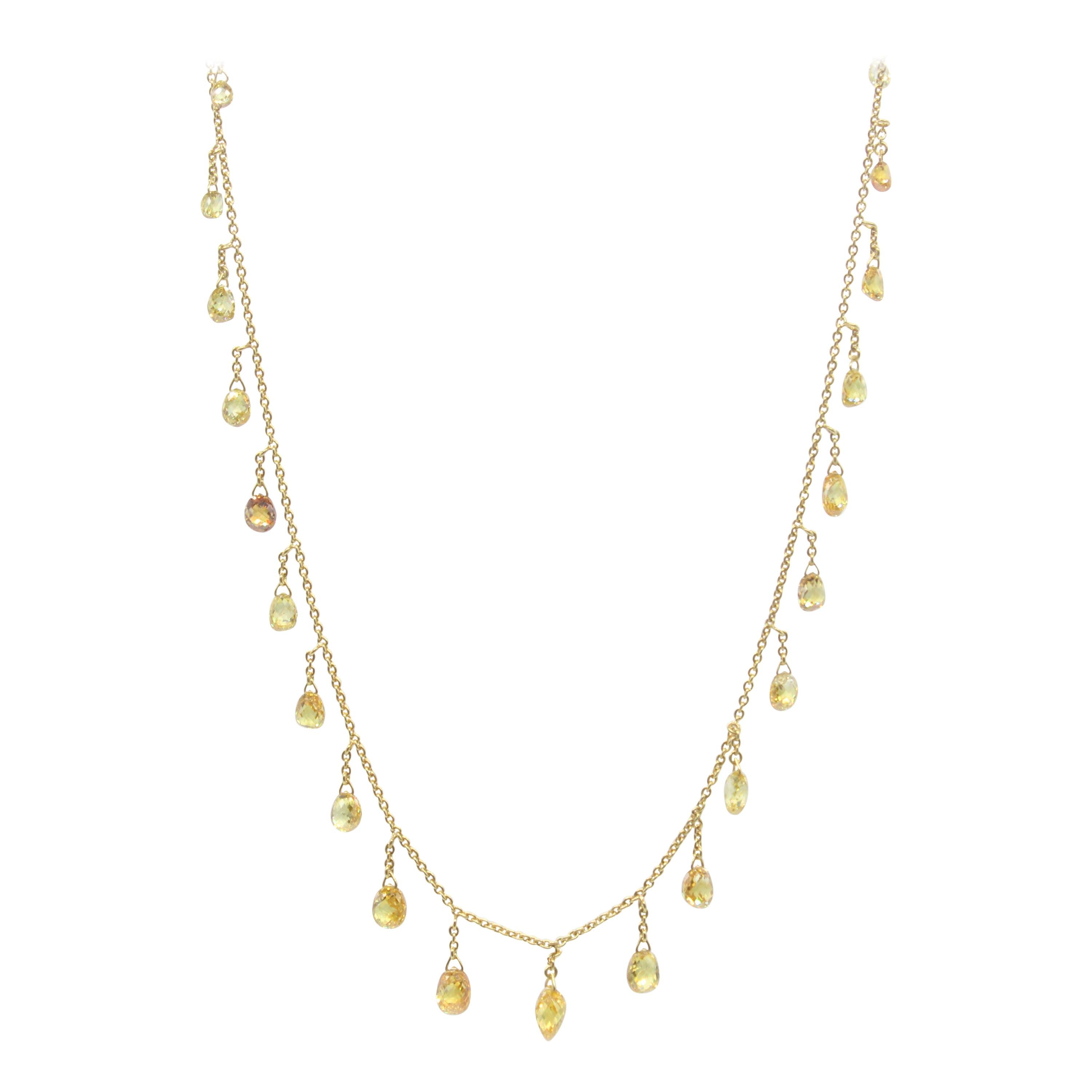 PANIM 5.30 Carat Fancy Color Diamond Briolette 18 Karat Yellow Gold Necklace For Sale