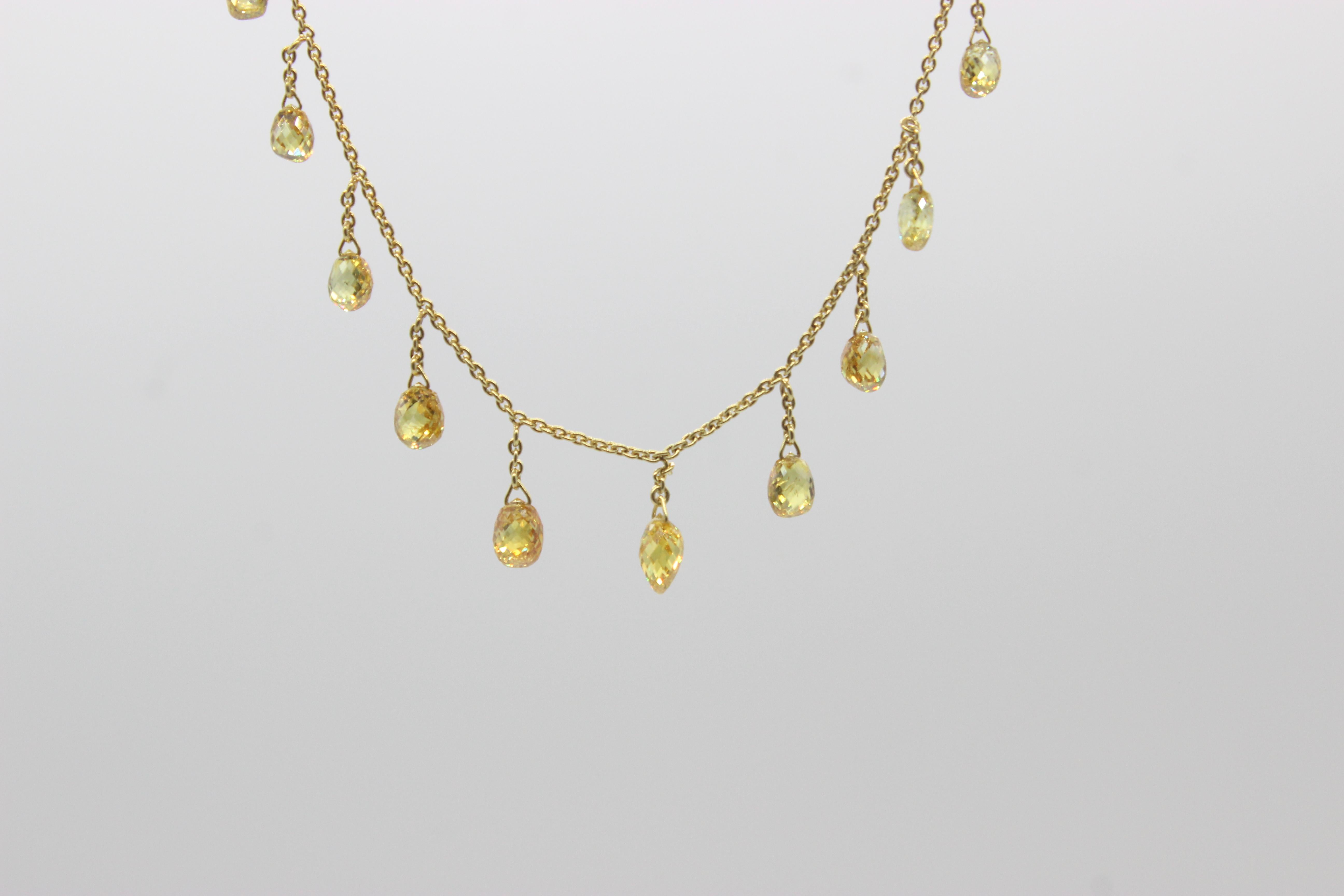 5.30 Carats of Fancy Colour Diamond Briolette set in Necklace having 18k Yellow Gold