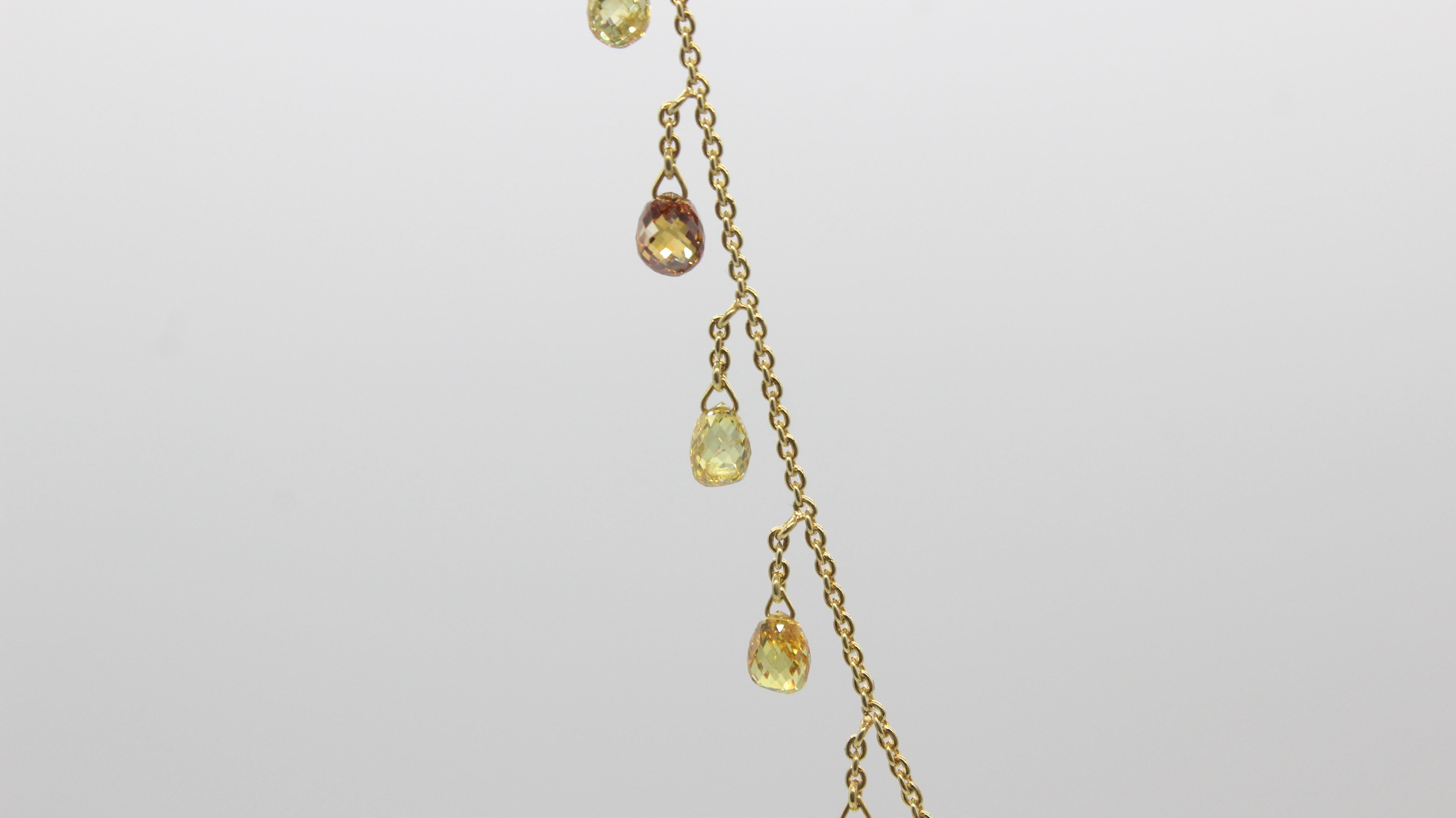 Modern PANIM 5.30 Carat Fancy Color Diamond Briolette 18 Karat Yellow Gold Necklace For Sale