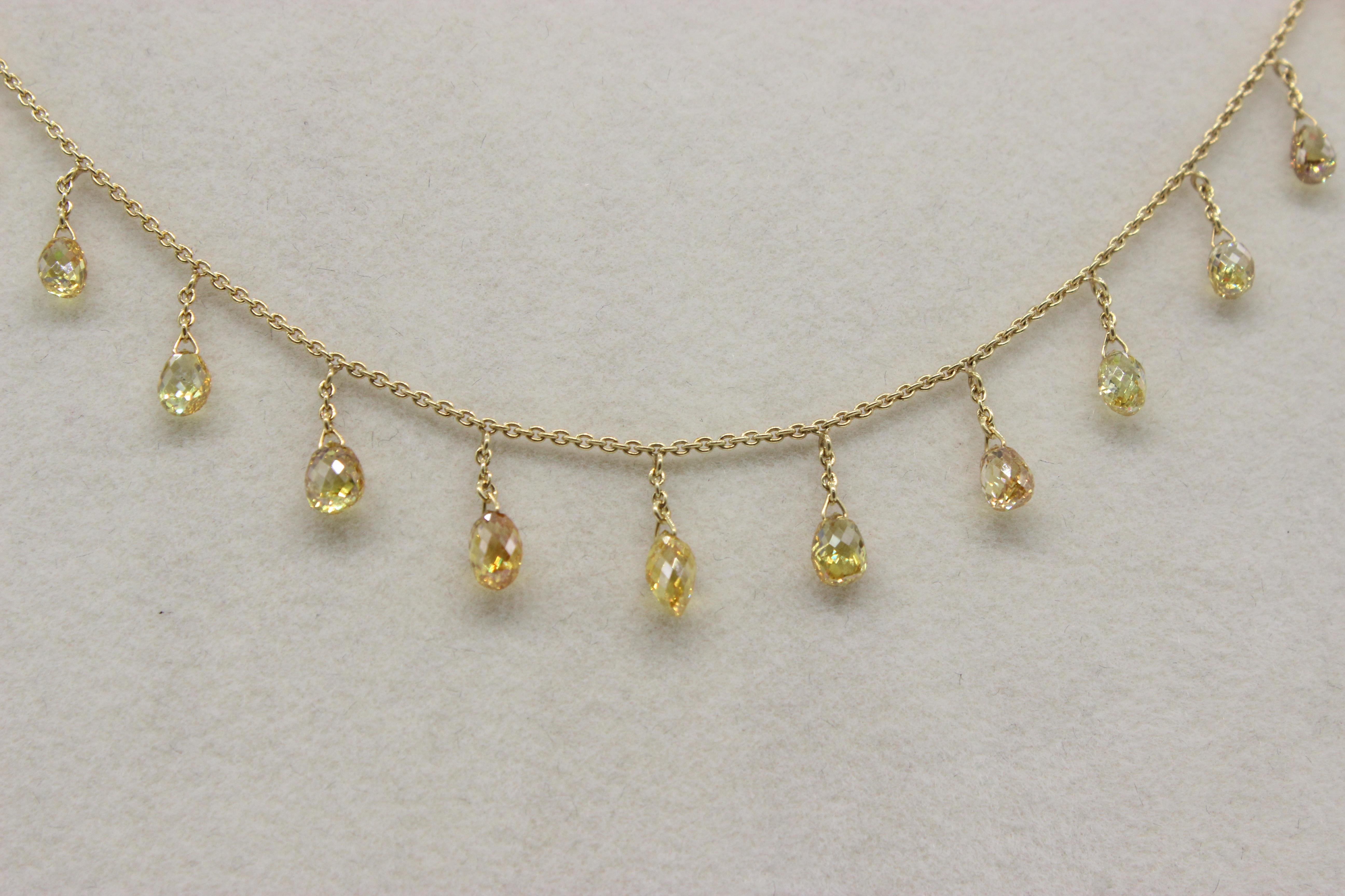 Women's PANIM 5.30 Carat Fancy Color Diamond Briolette 18 Karat Yellow Gold Necklace For Sale