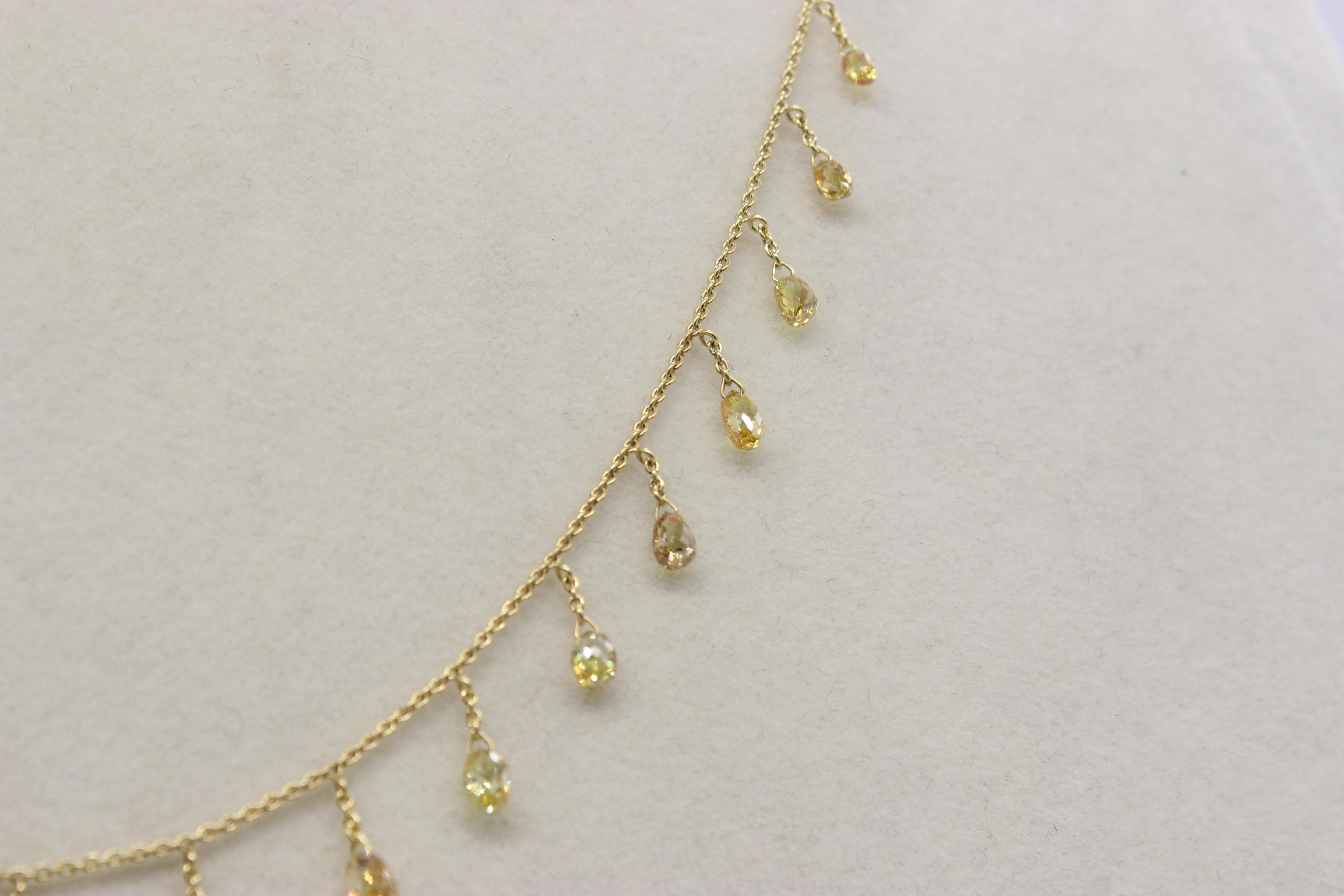 PANIM 5.30 Carat Fancy Color Diamond Briolette 18 Karat Yellow Gold Necklace For Sale 2