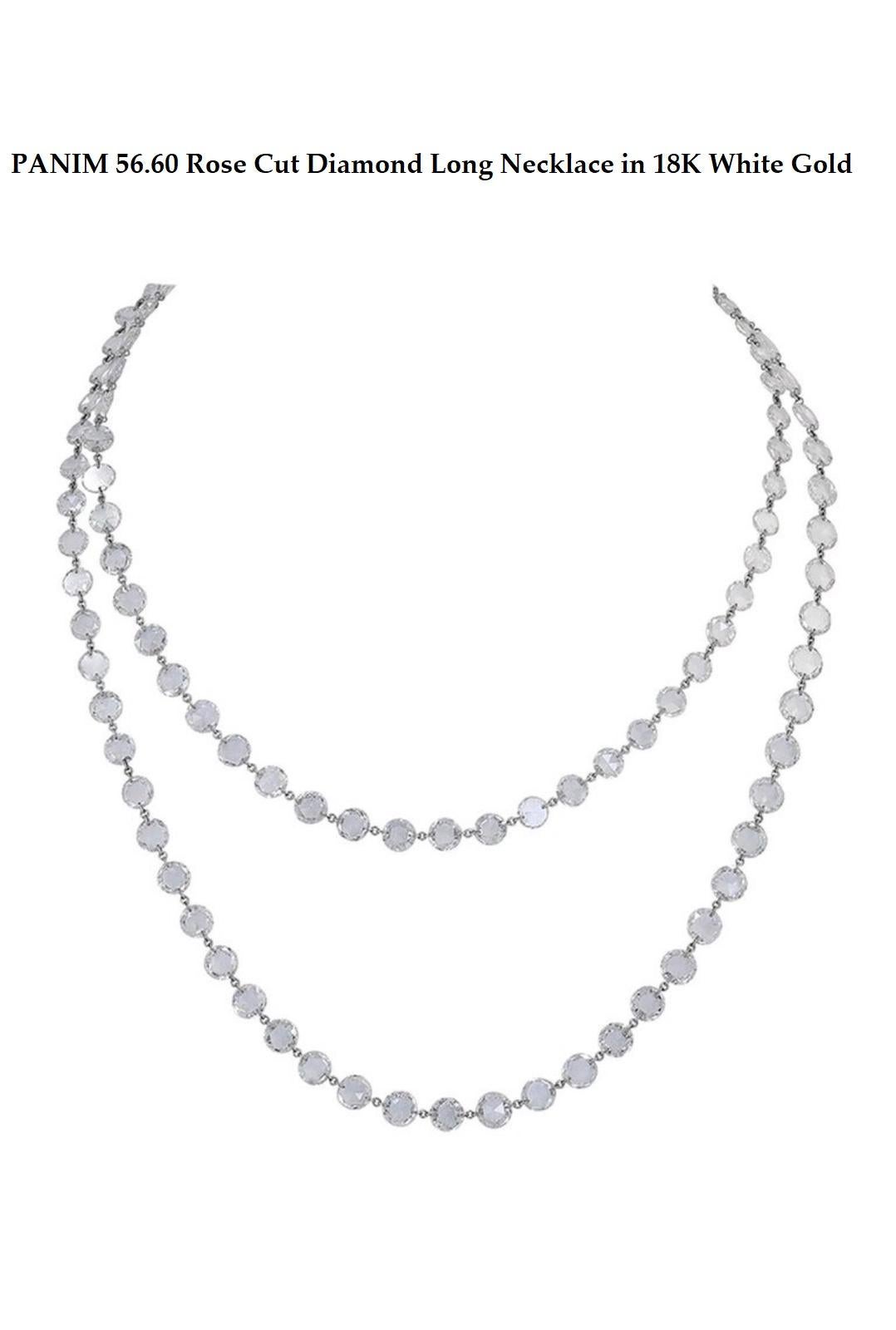 Panim 56.60 Rose Cut Diamond 18k White Gold Long Necklace For Sale 2