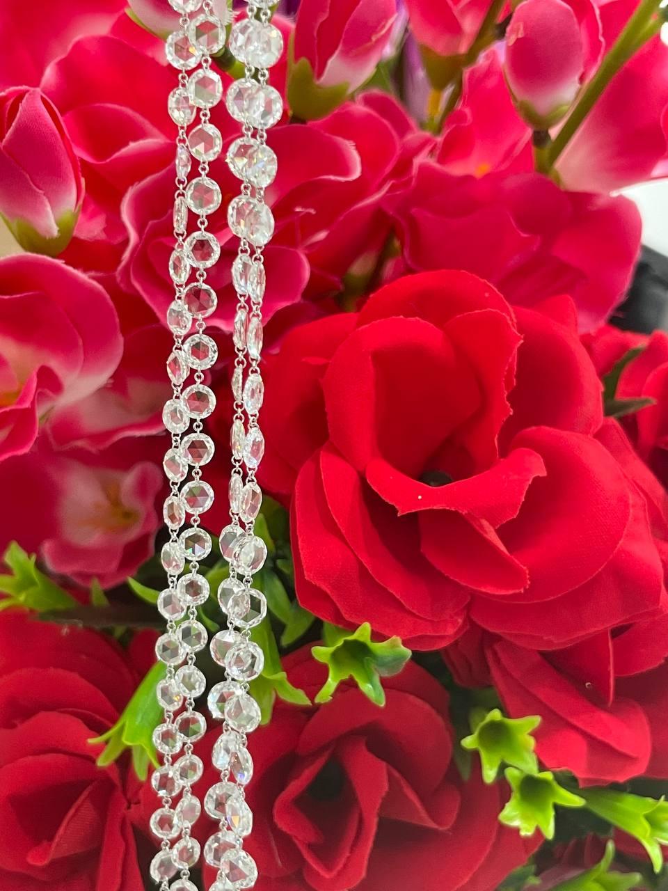 Panim 56.60 Rose Cut Diamond 18k White Gold Long Necklace In New Condition For Sale In Tsim Sha Tsui, Hong Kong