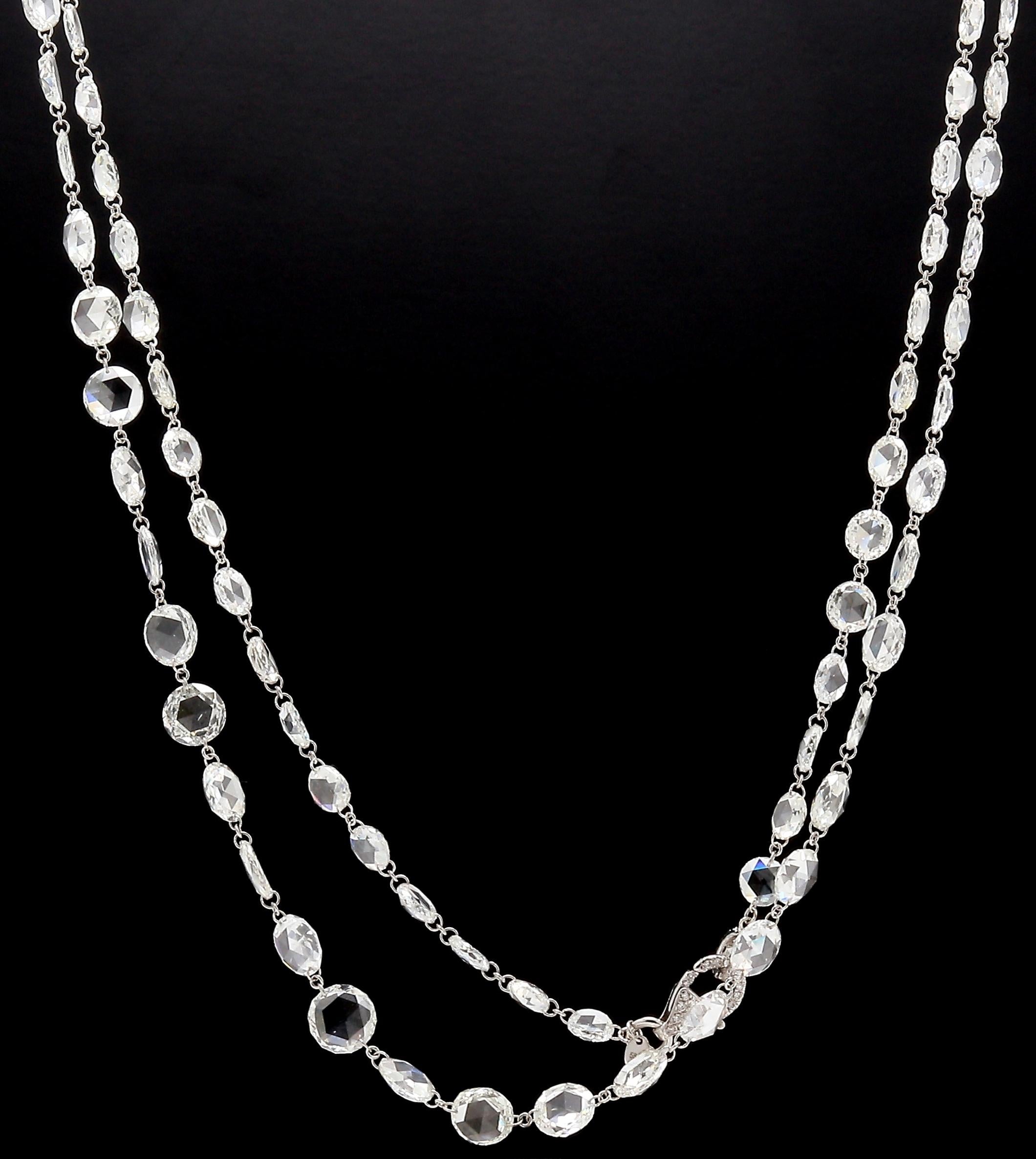 PANIM 56.60 Rose Cut Diamond Long Necklace in 18K White Gold

An absolutely exquisite Panim Classic Diamond Rosecut Necklace. Crafted in 18kt White gold, this stunning piece adorns Diamond Rosecut stones, each separated by a delicate gold chain