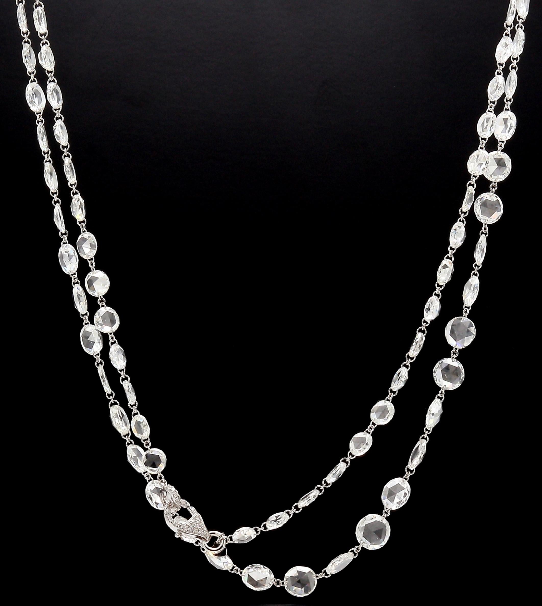 Modern Panim 56.60 Rose Cut Diamond 18k White Gold Long Necklace For Sale