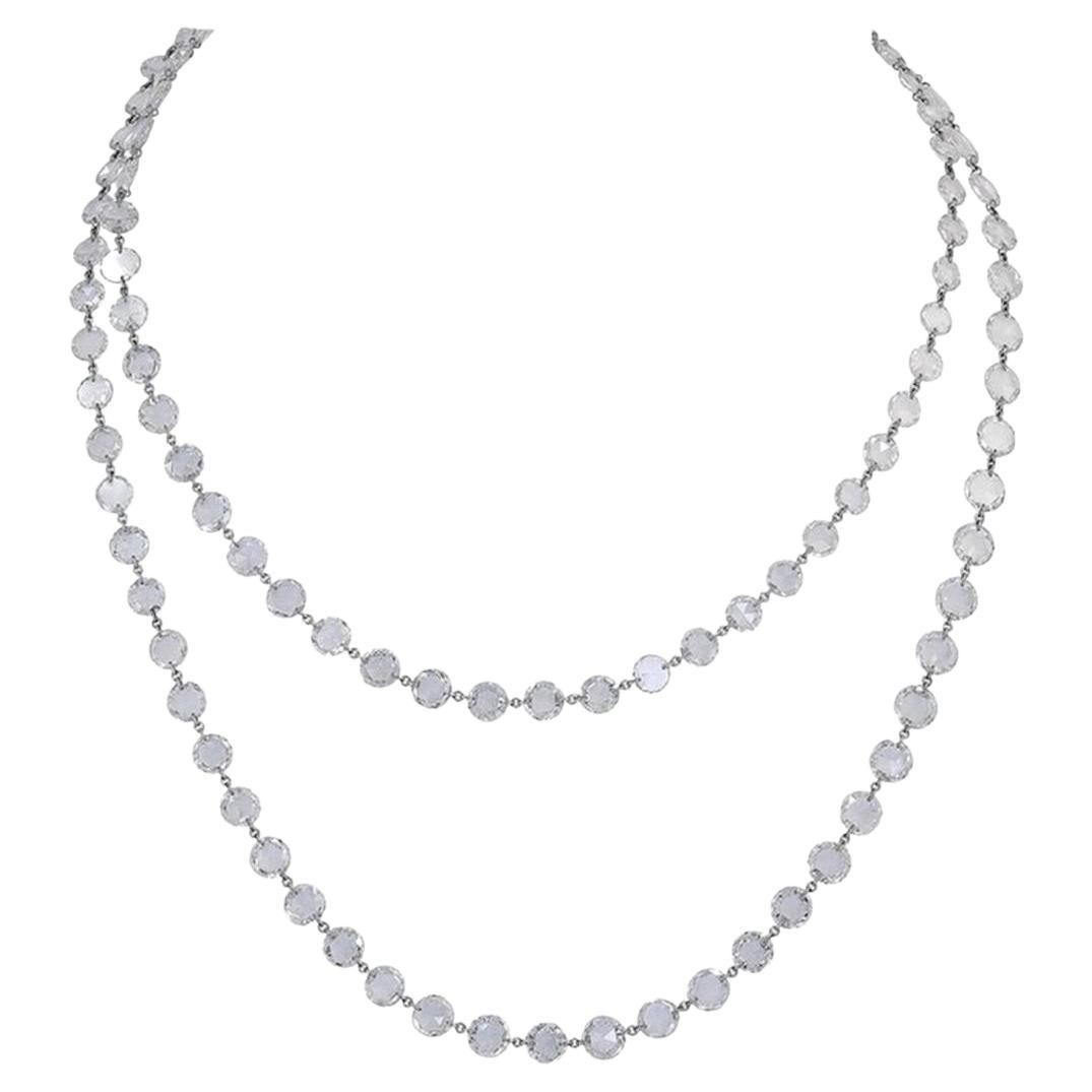 Panim 56.60 Rose Cut Diamond 18k White Gold Long Necklace For Sale