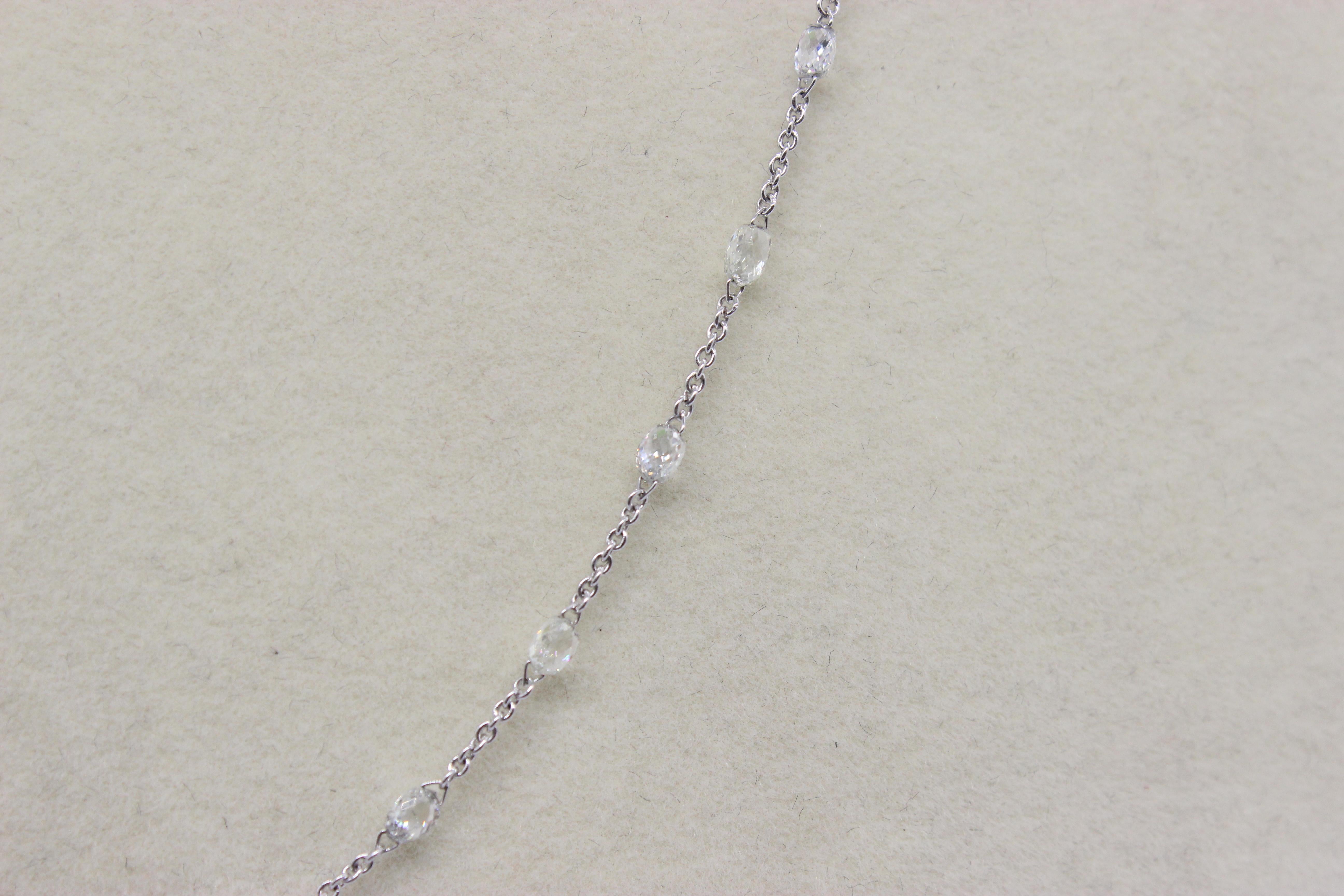 Panim 5.72 Carats Briolette Diamonds 18k White Gold Necklace For Sale 1