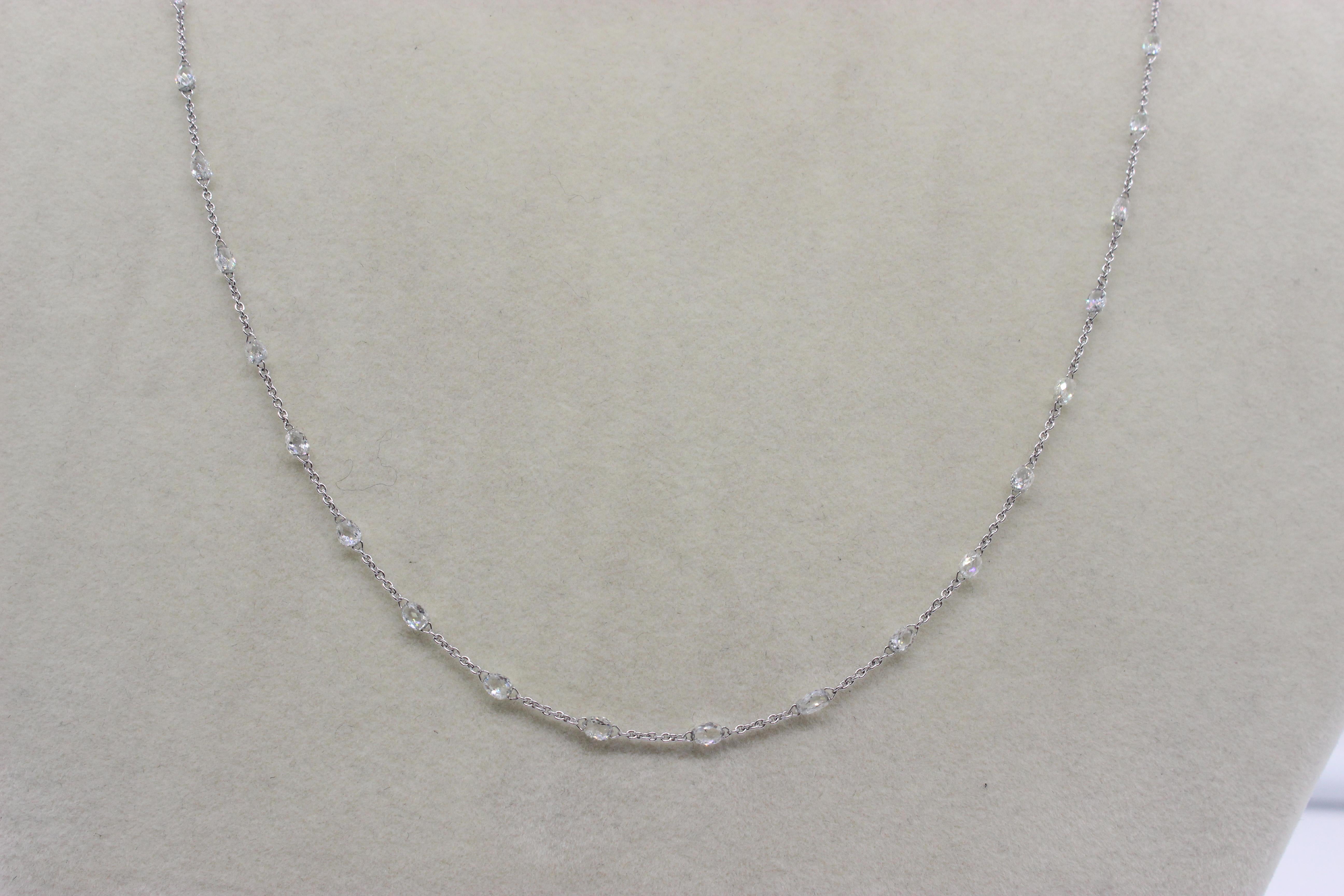 Panim 5.72 Carats Briolette Diamonds 18k White Gold Necklace For Sale 2