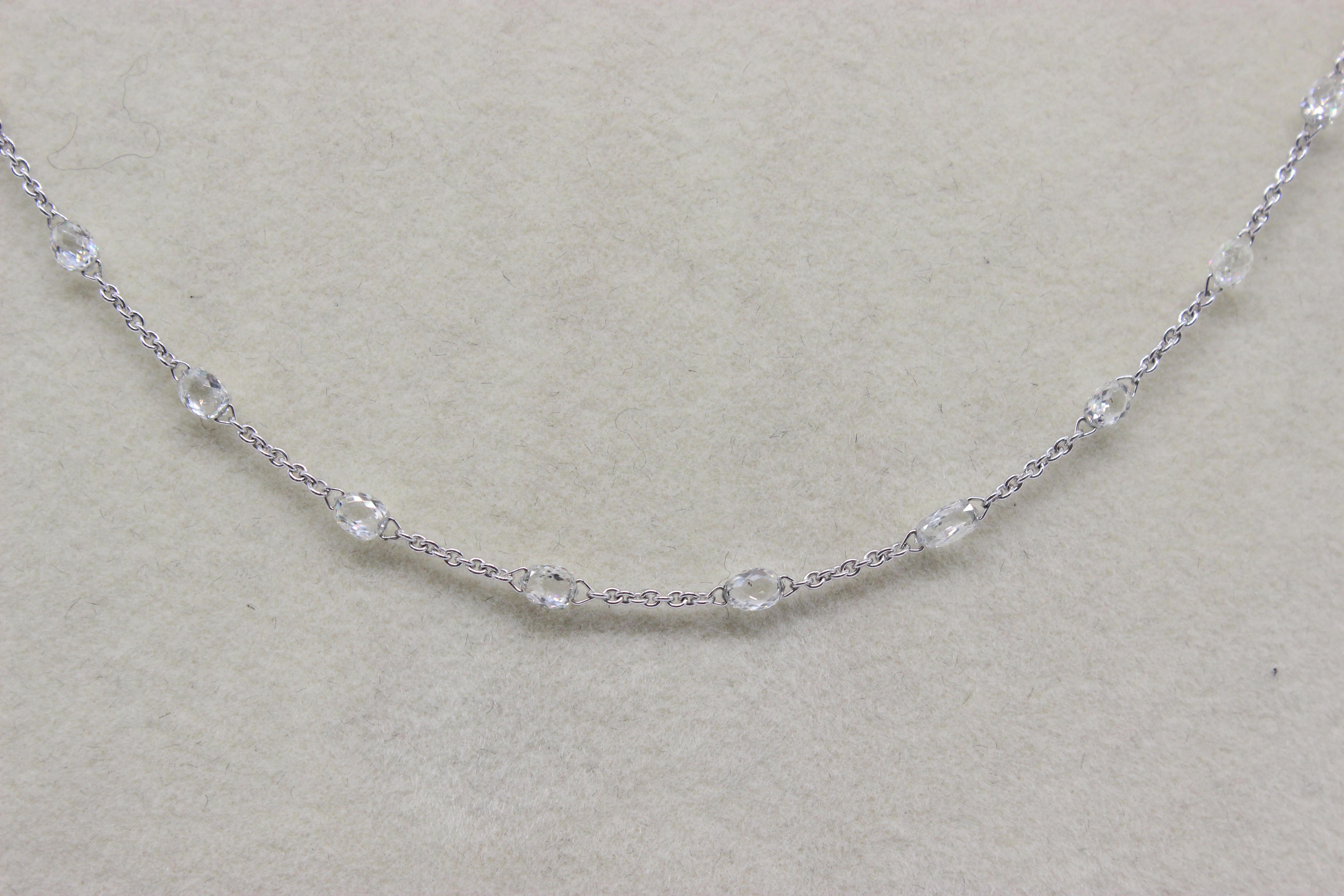 Panim 5.72 Carats Briolette Diamonds 18k White Gold Necklace For Sale 3