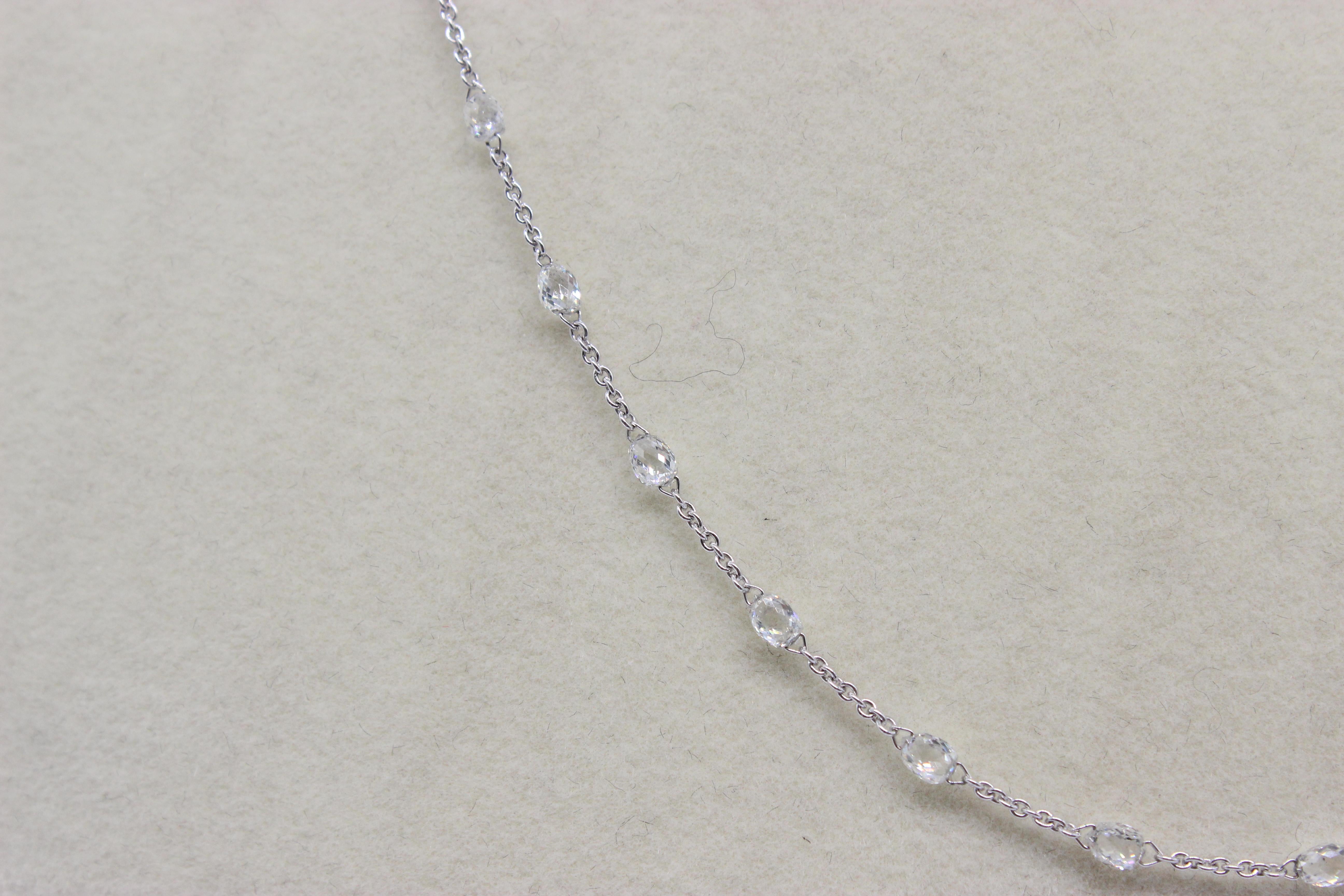 Panim 5.72 Carats Briolette Diamonds 18k White Gold Necklace For Sale 4