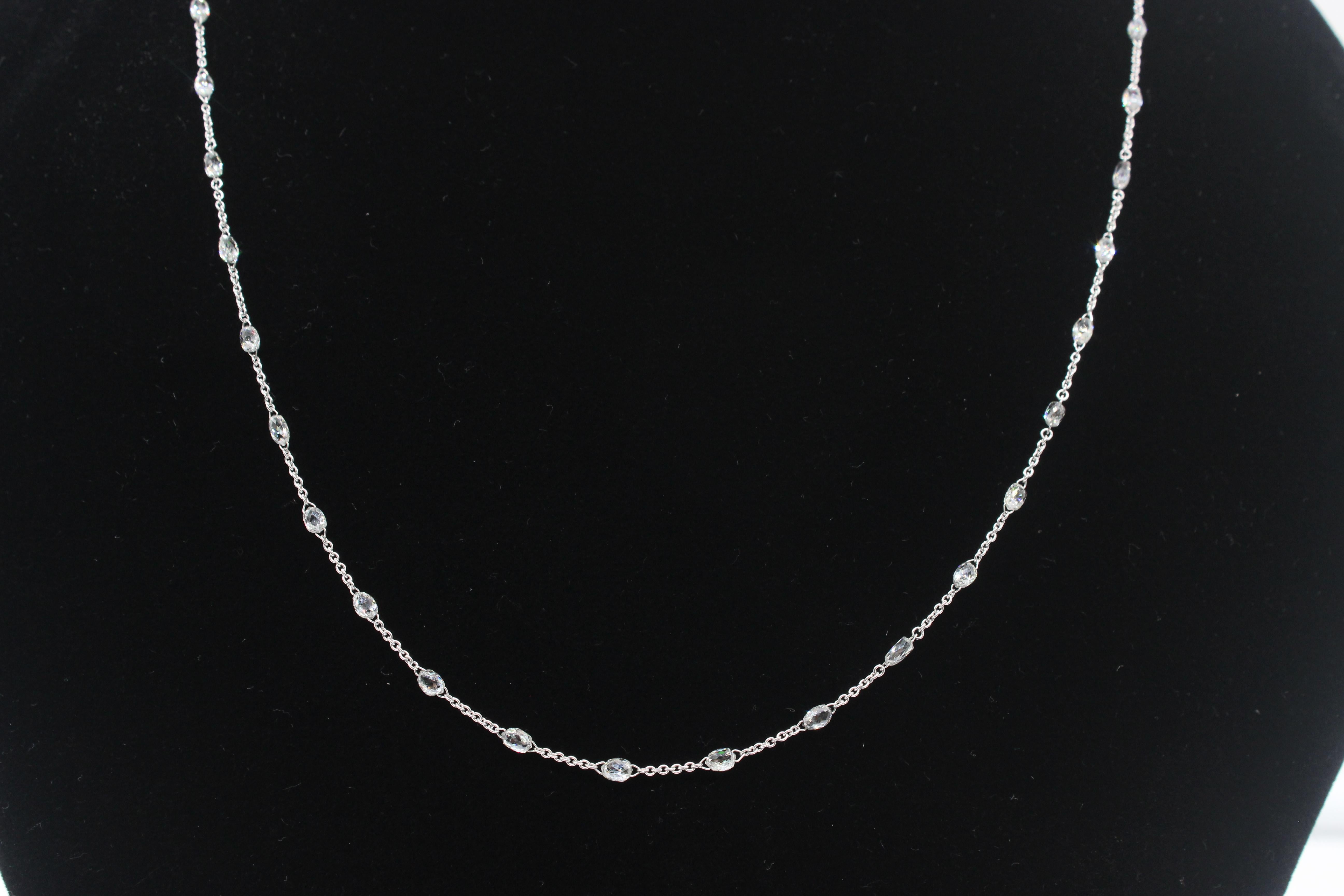 Modern Panim 5.72 Carats Briolette Diamonds 18k White Gold Necklace For Sale