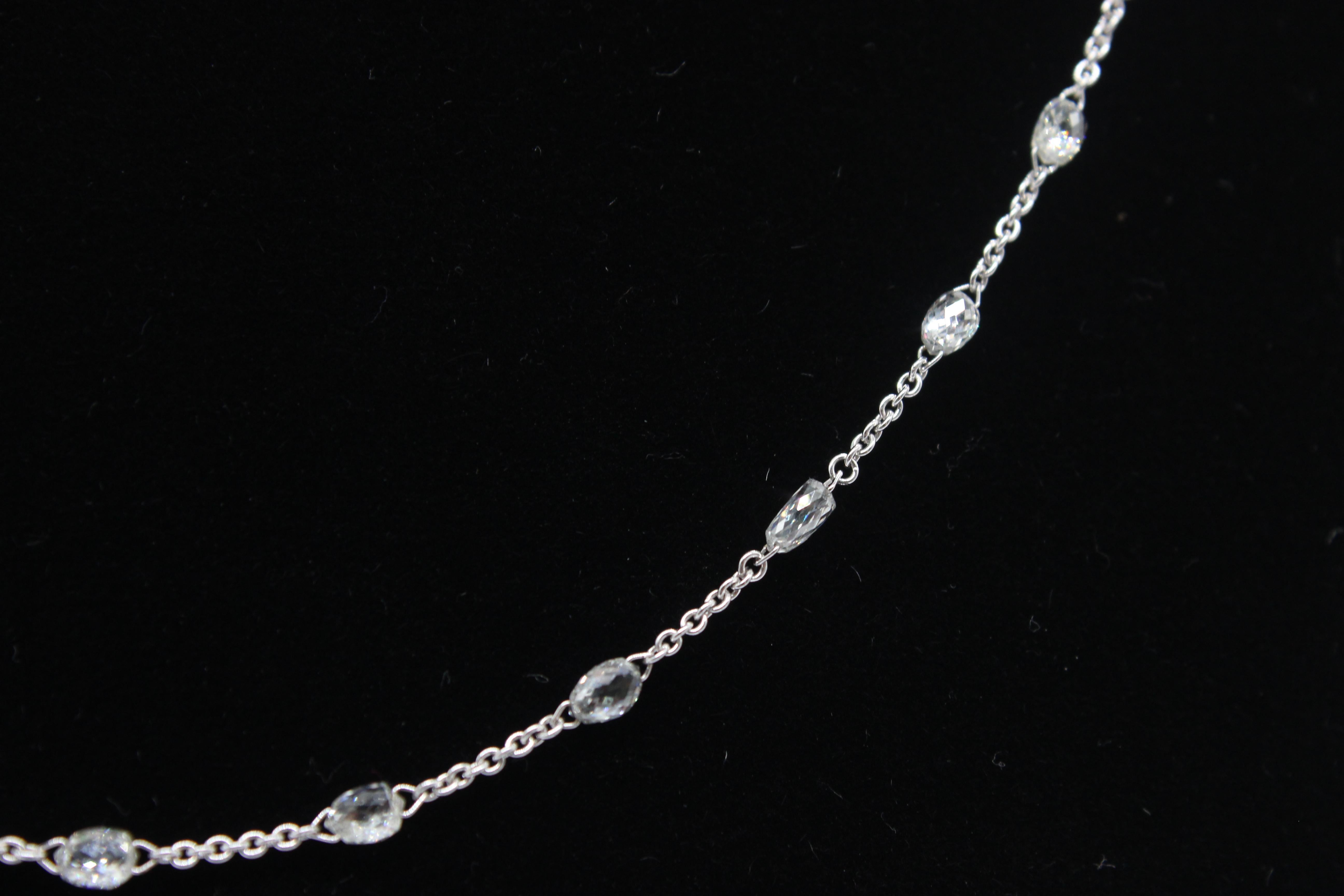 Panim 5.72 Carats Briolette Diamonds 18k White Gold Necklace In New Condition For Sale In Tsim Sha Tsui, Hong Kong