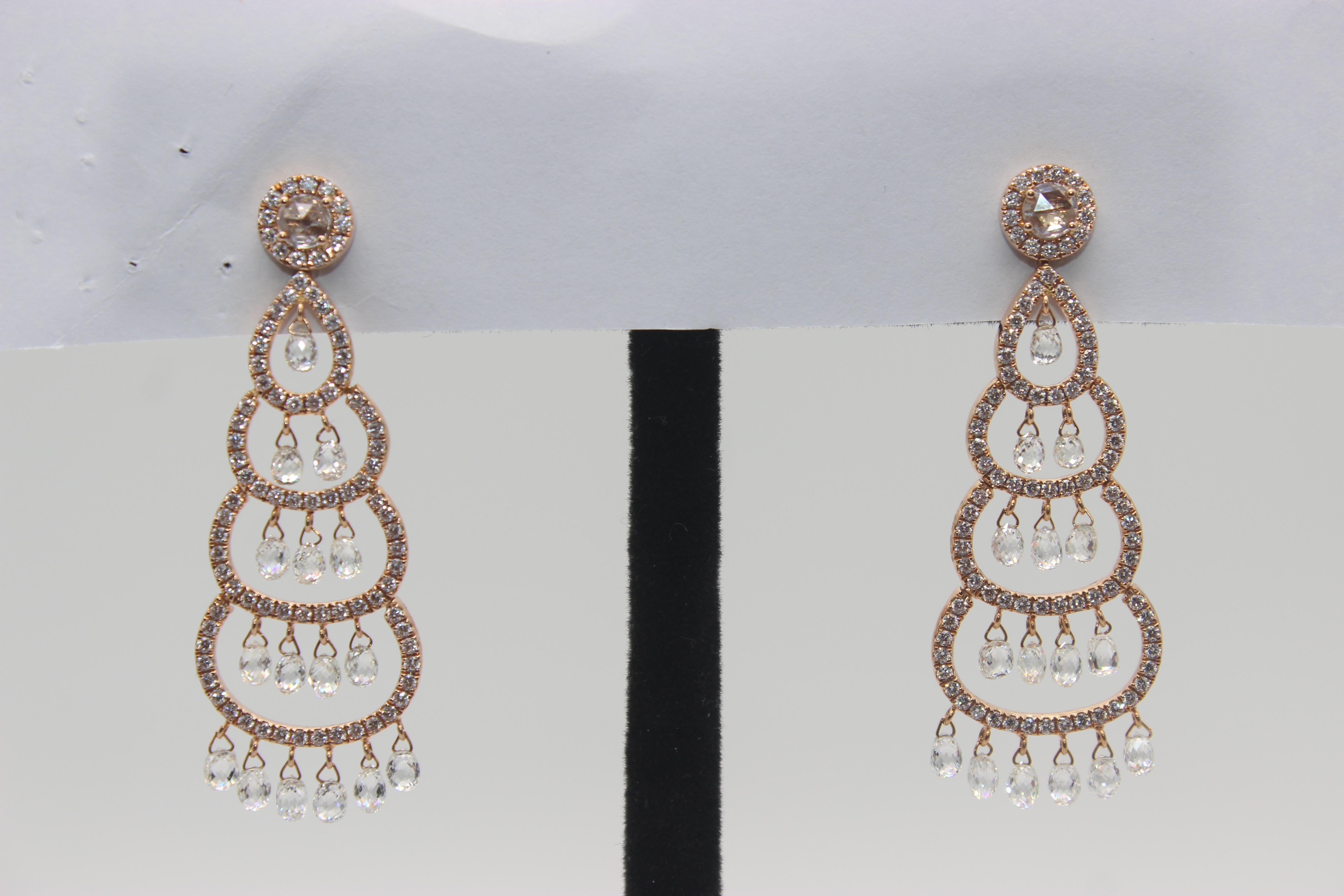 Briolette Cut PANIM 6 Carat Christmas Tree 18K White Gold Diamond Earrings For Sale