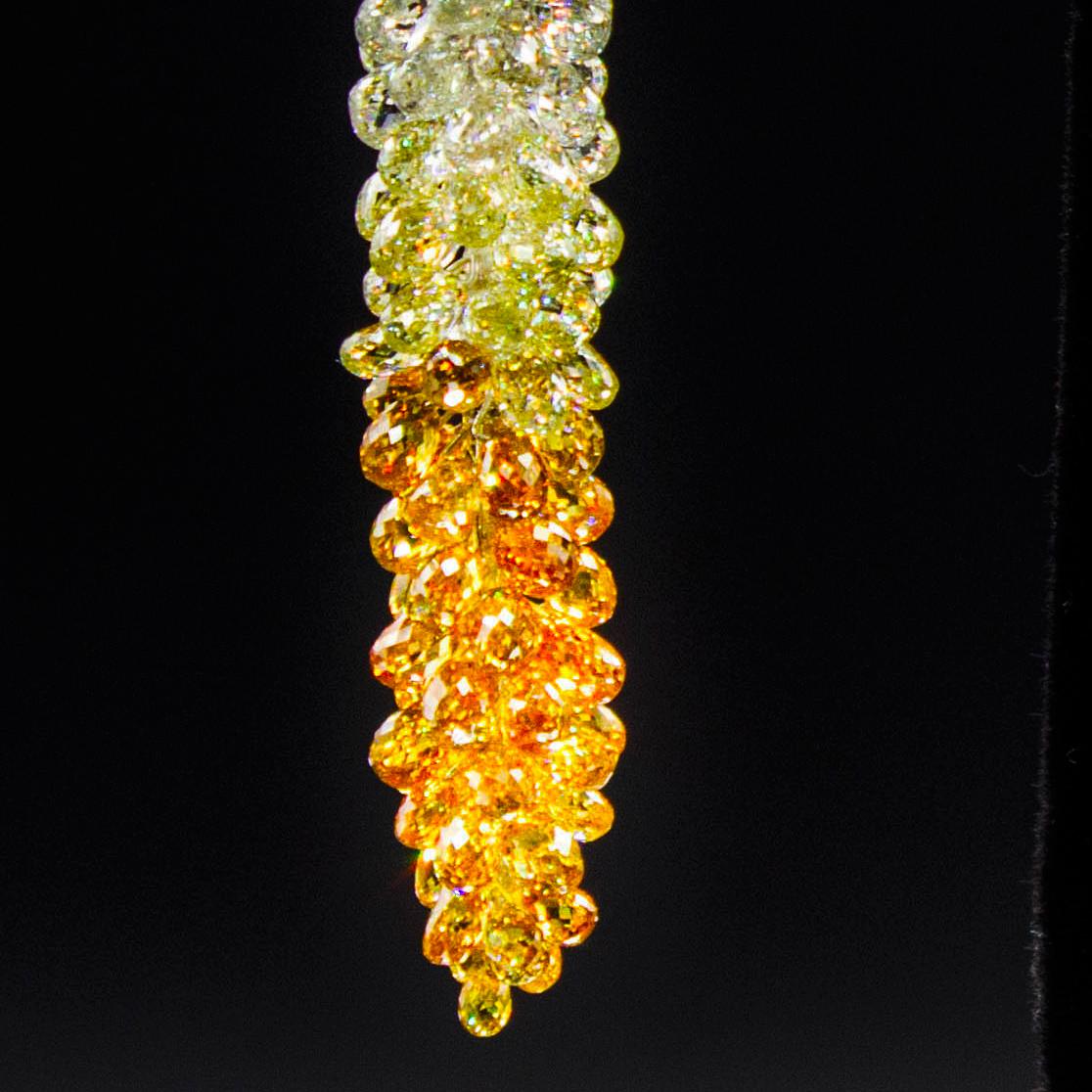 PANIM Boucles d'oreilles grappes de diamants briolettes de couleur fantaisie 61,07 carats

