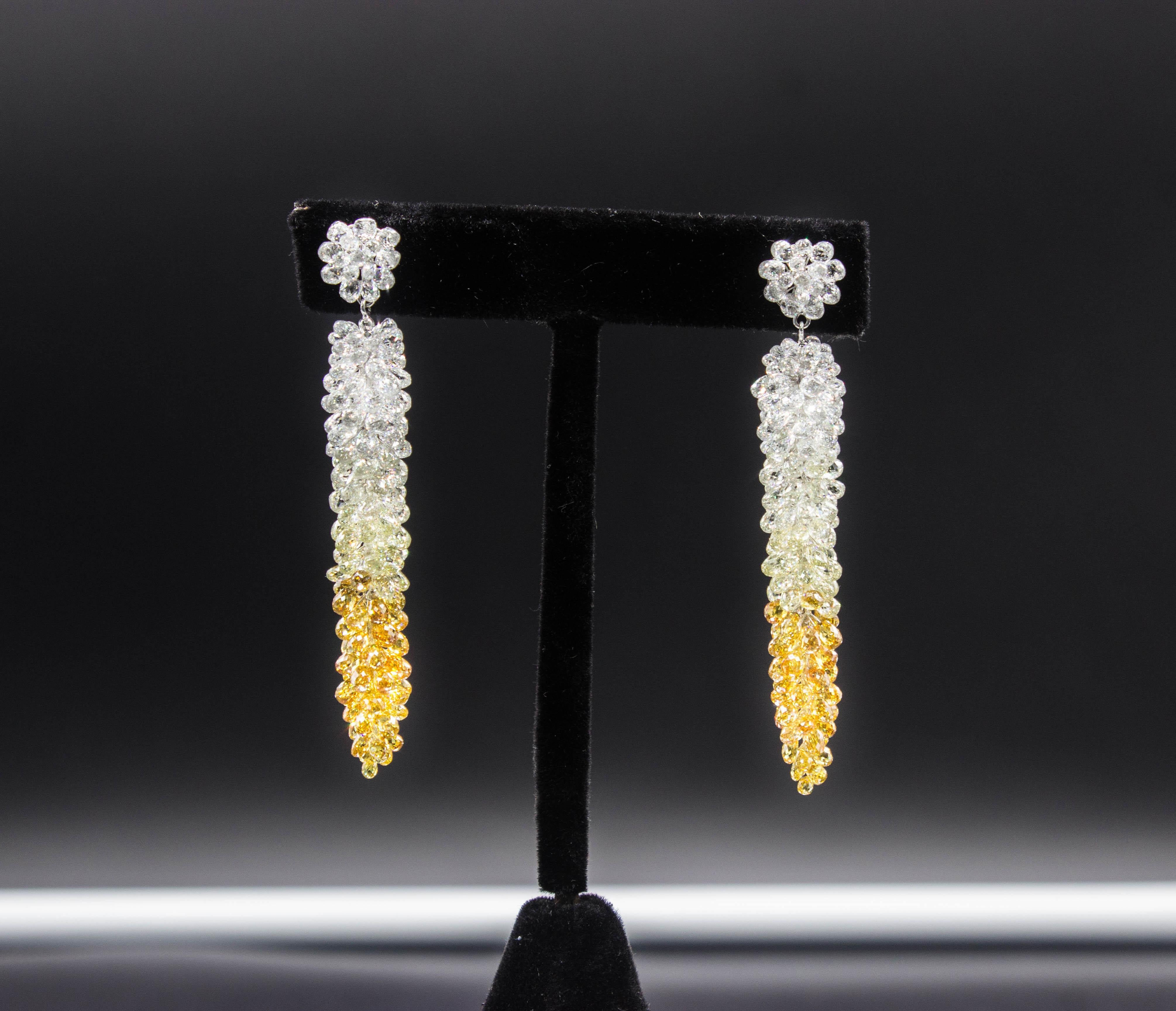 Taille briolette PANIM Boucles d'oreilles grappe de diamants Briolette de 61,07 carats de couleur fantaisie en vente
