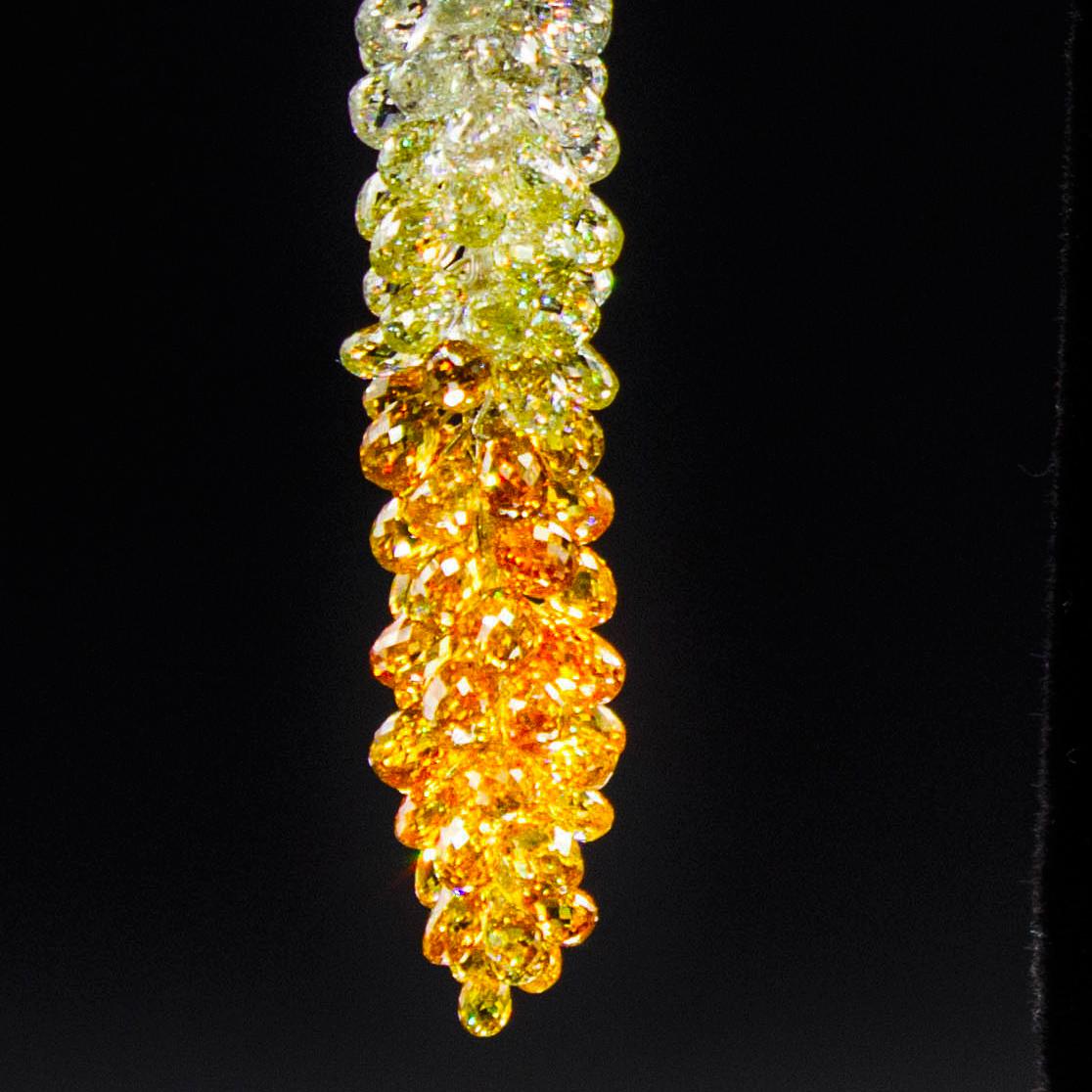 PANIM 61,07 Karat Ausgefallene farbige Diamant- Briolette-Ohrringe aus Trauben im Angebot 2