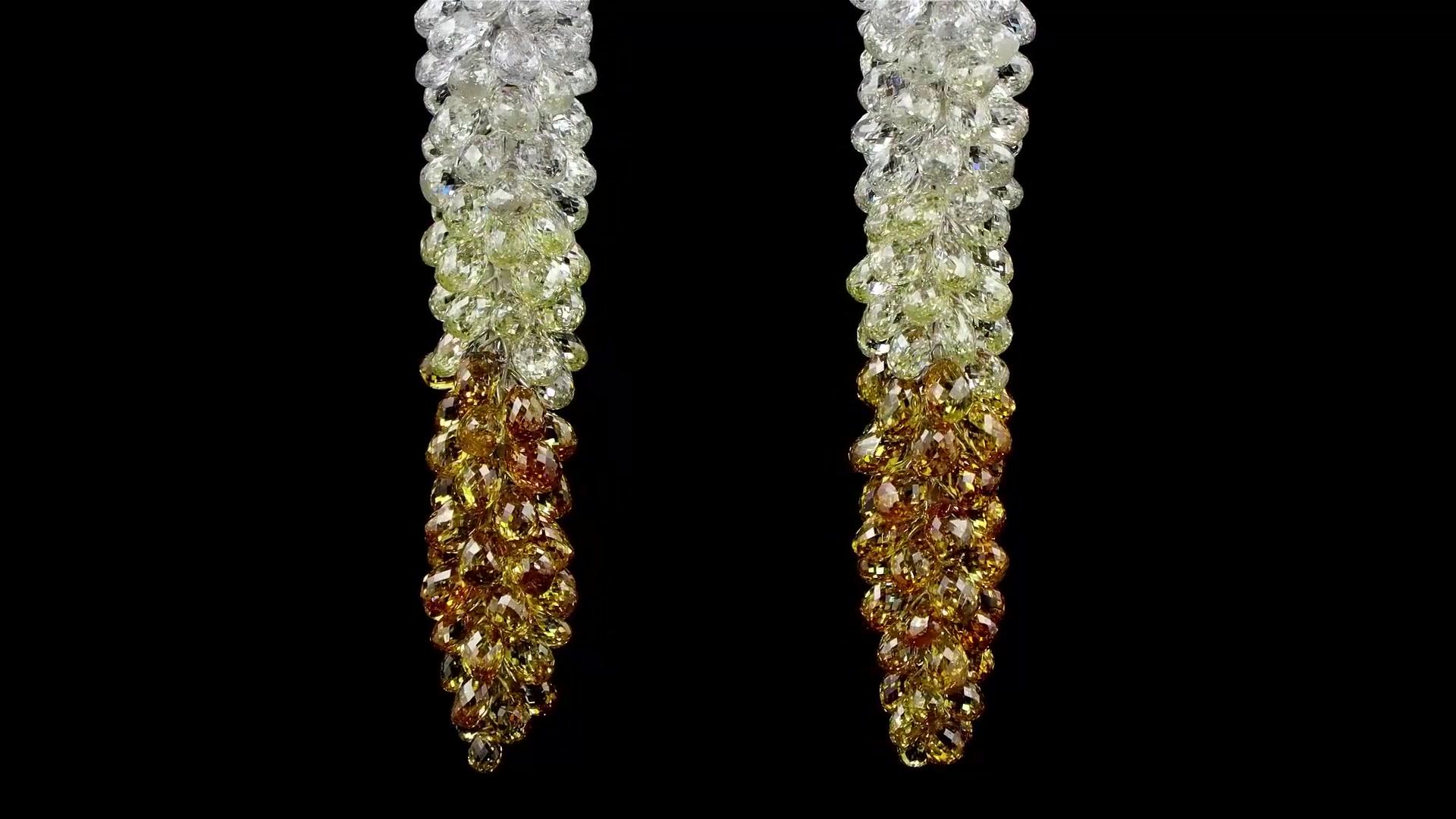 PANIM 61,07 Karat Ausgefallene farbige Diamant- Briolette-Ohrringe aus Trauben im Angebot 3