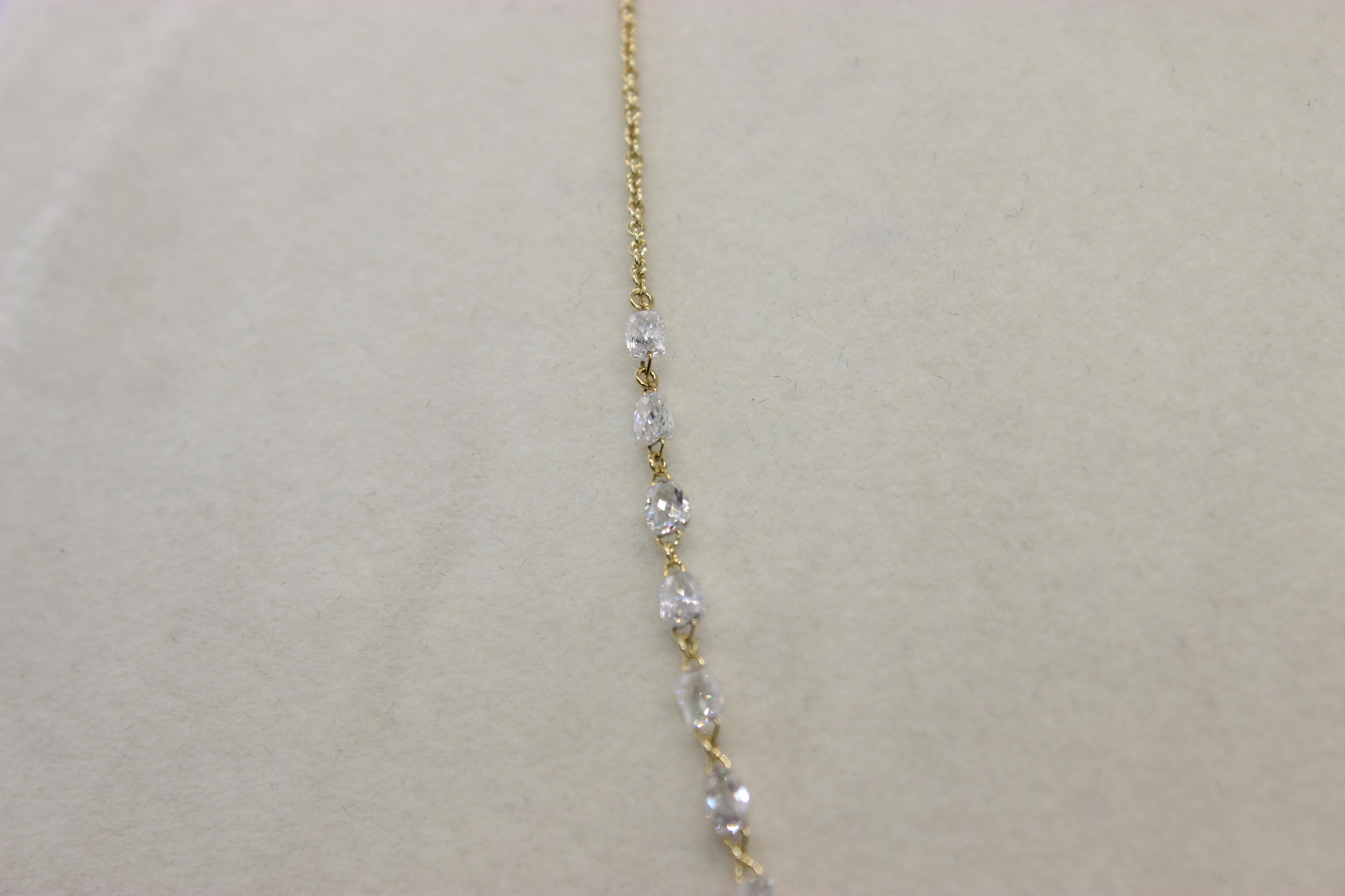 Briolette Cut PANIM 6.79 Carat Diamond Briolette 18 Karat Yellow Gold Choker Necklace For Sale
