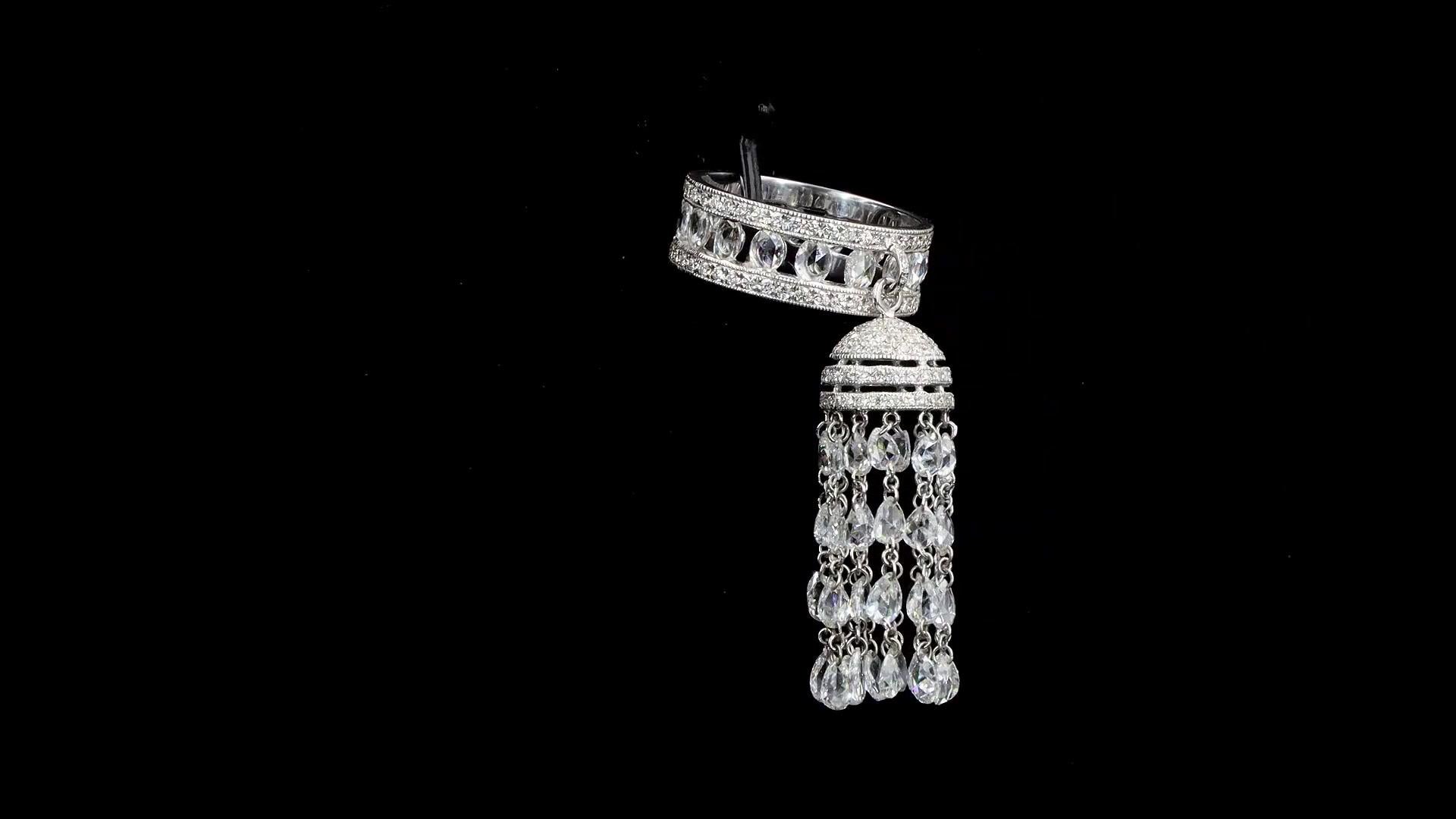 PANIM Anillo de borla de diamantes en rosca de oro blanco de 18 quilates y 6,93 quilates Moderno en venta