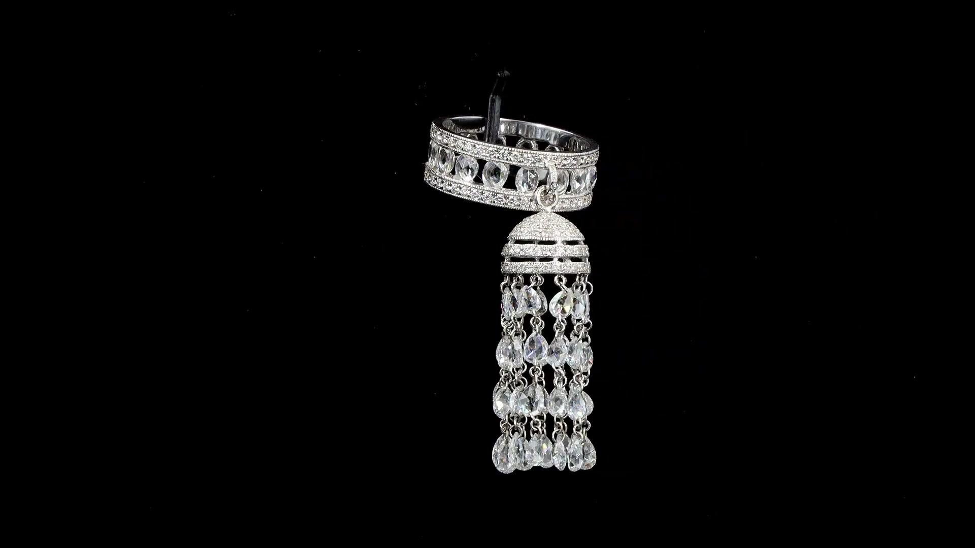 PANIM Anillo de borla de diamantes en rosca de oro blanco de 18 quilates y 6,93 quilates Corte rosa en venta