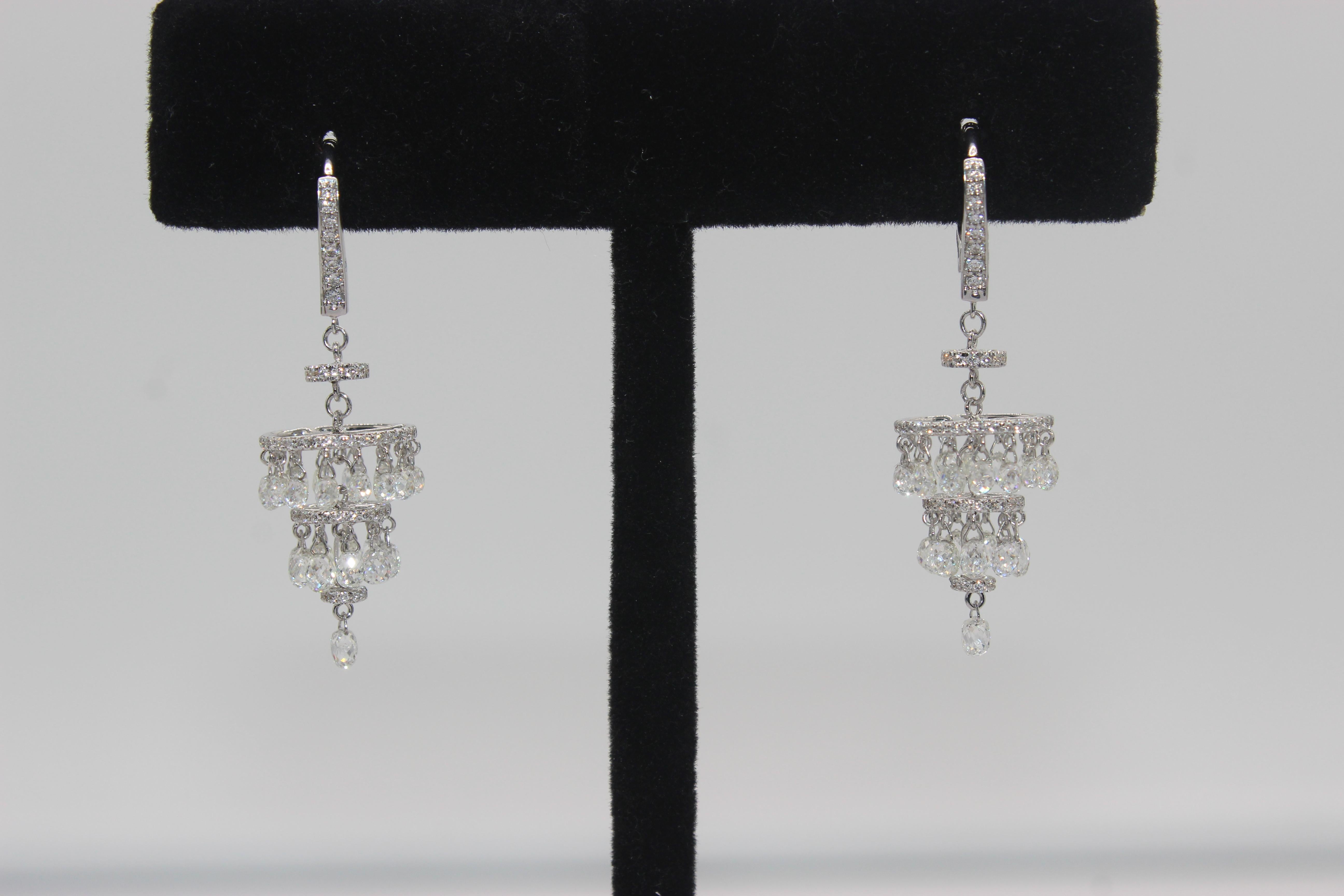 PANIM Orecchini Chandelier con Diamante Briolette da 7,05 Carati in Oro Bianco 18 Carati in vendita 4