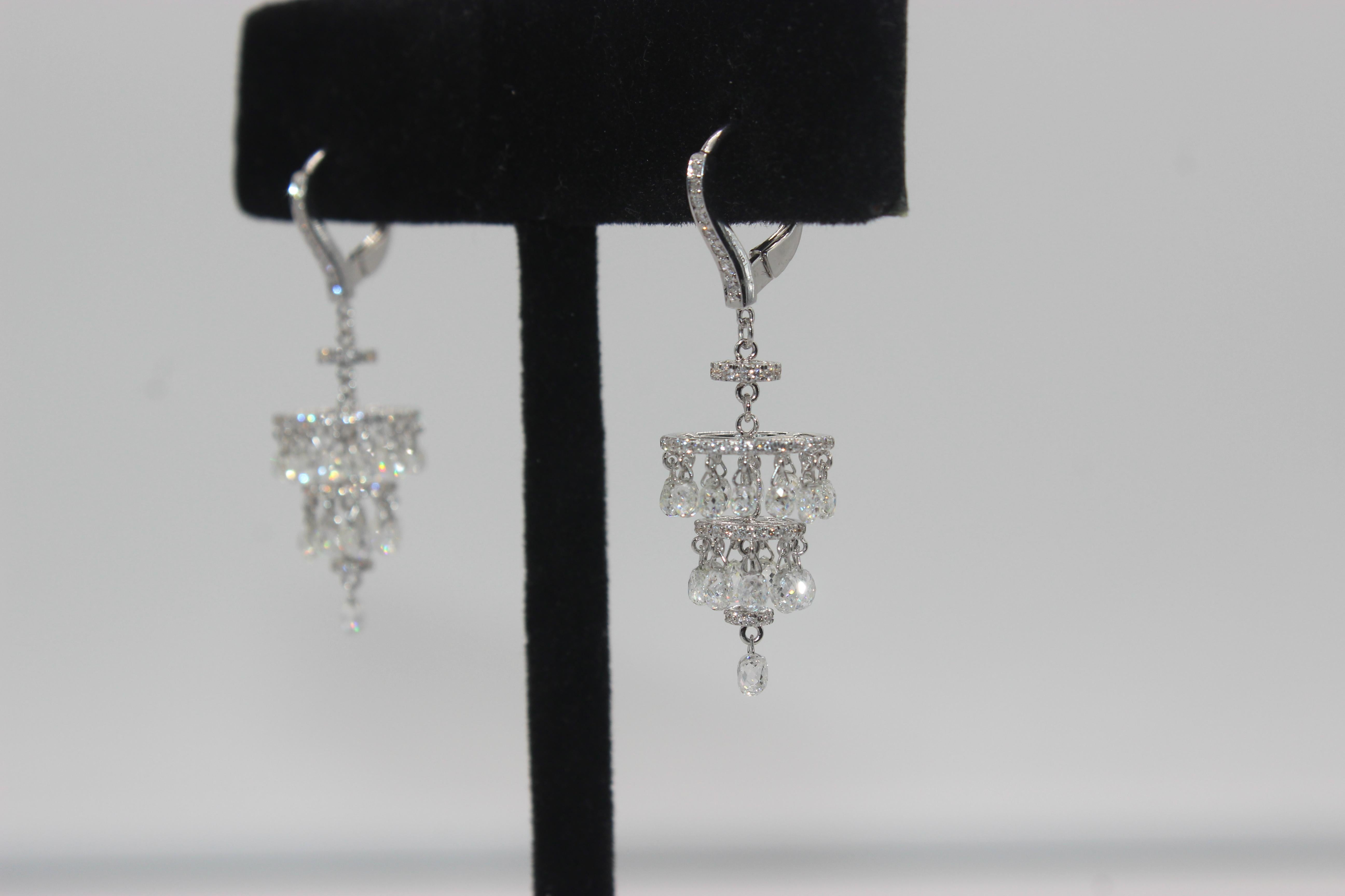 PANIM Orecchini Chandelier con Diamante Briolette da 7,05 Carati in Oro Bianco 18 Carati in vendita 5