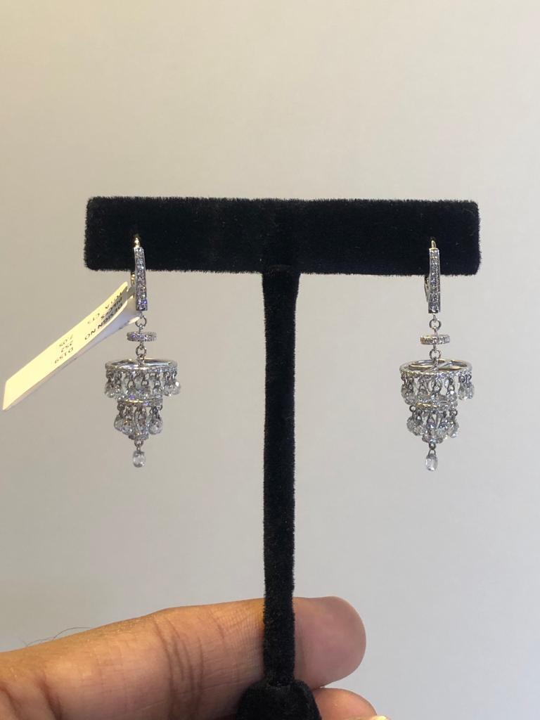 PANIM Orecchini Chandelier con Diamante Briolette da 7,05 Carati in Oro Bianco 18 Carati in vendita 6