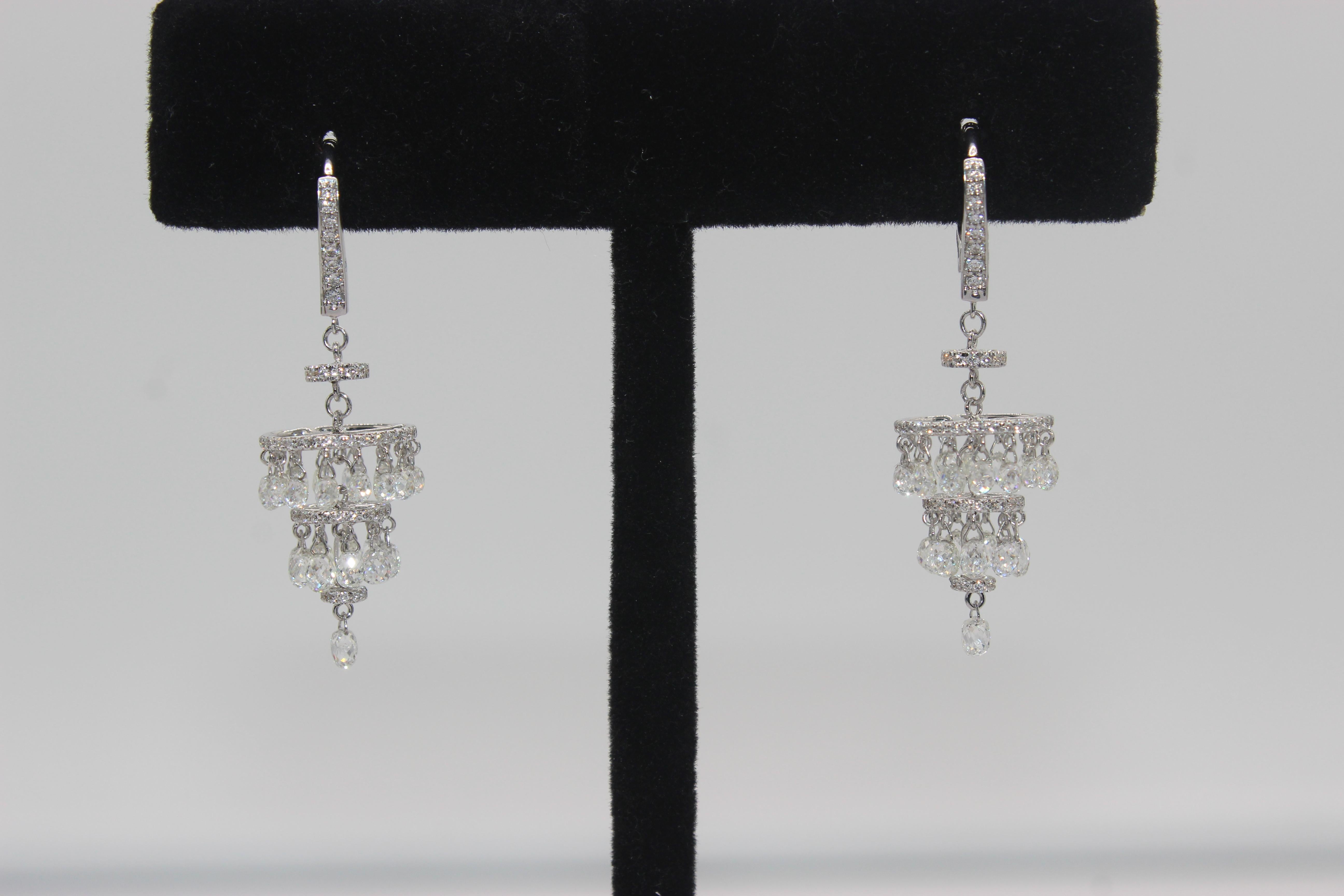 PANIM 7.05 Carat Diamond Briolette Chandelier Earrings in 18 Karat White Gold 

These earrings add elegance to any formal attire. Every pair of Panim diamond chandelier earrings is accented with stunning, hand-selected diamonds. Explore our