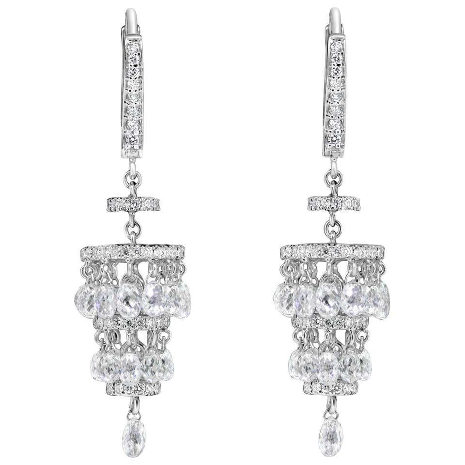 PANIM Orecchini Chandelier con Diamante Briolette da 7,05 Carati in Oro Bianco 18 Carati in vendita 2