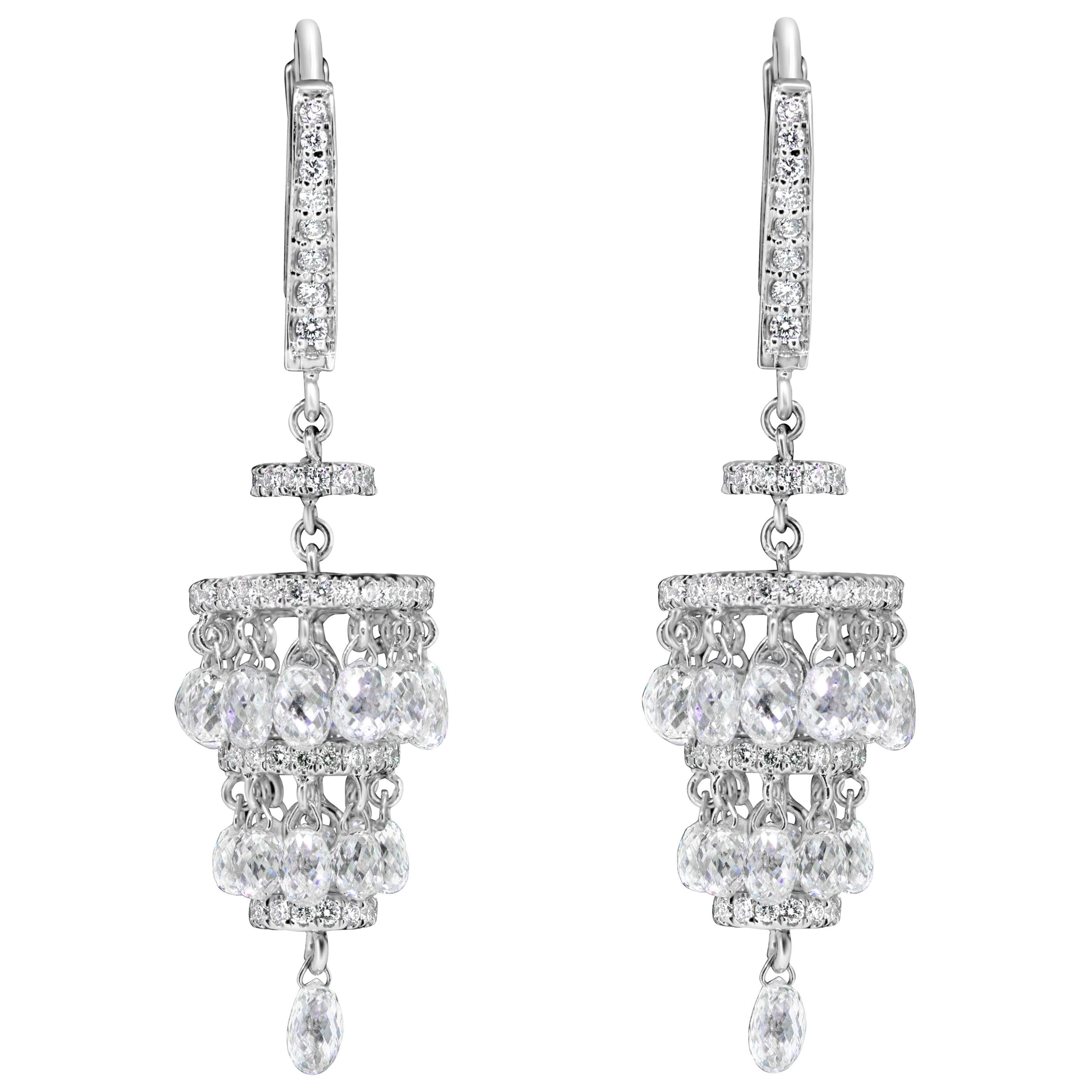 PANIM 7.05 Carat Diamond Briolette Chandelier Earrings in 18 Karat White Gold For Sale