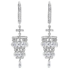 PANIM 7.05 Carat Diamond Briolette Chandelier Earrings in 18 Karat White Gold