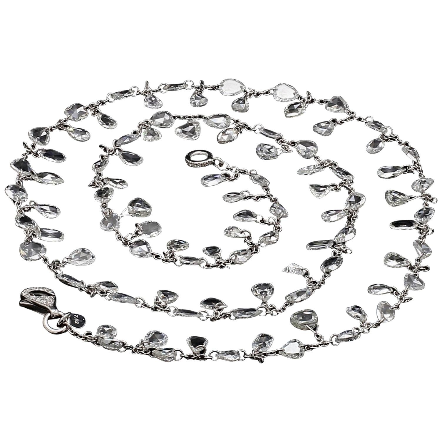 PANIM 7.59 Carat Floral Rosecut Mix Shape Necklace in White Gold Necklace