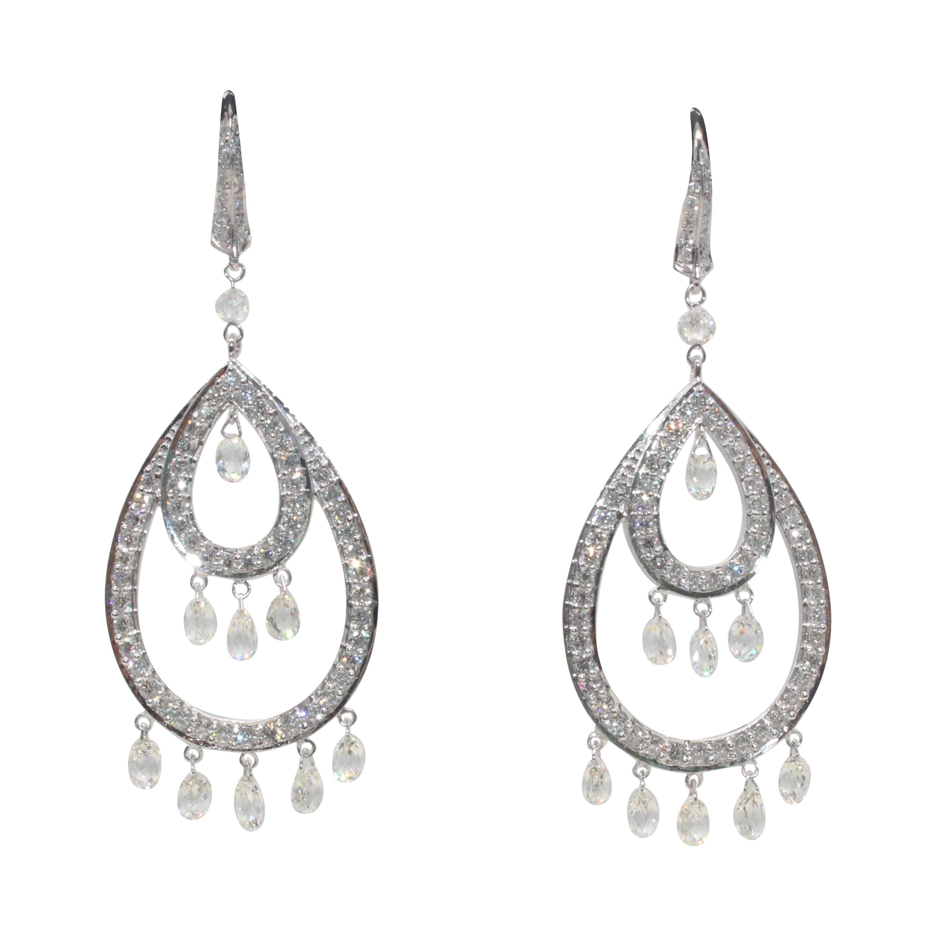 Pendants d'oreilles en or blanc 18 carats PANIM 8.32 Carat Diamond Briolette