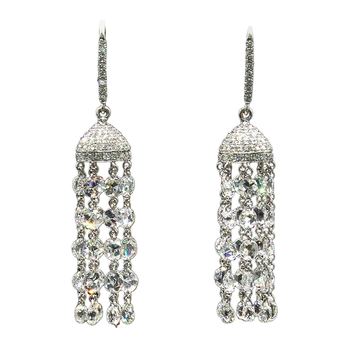 PANIM Boucles d'oreilles à pompon en or blanc 18 carats de 8,63 carats, Rosecut classique