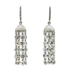 PANIM 8.63 Cts Classic Rosecut 18K White Gold Tassel Earrings