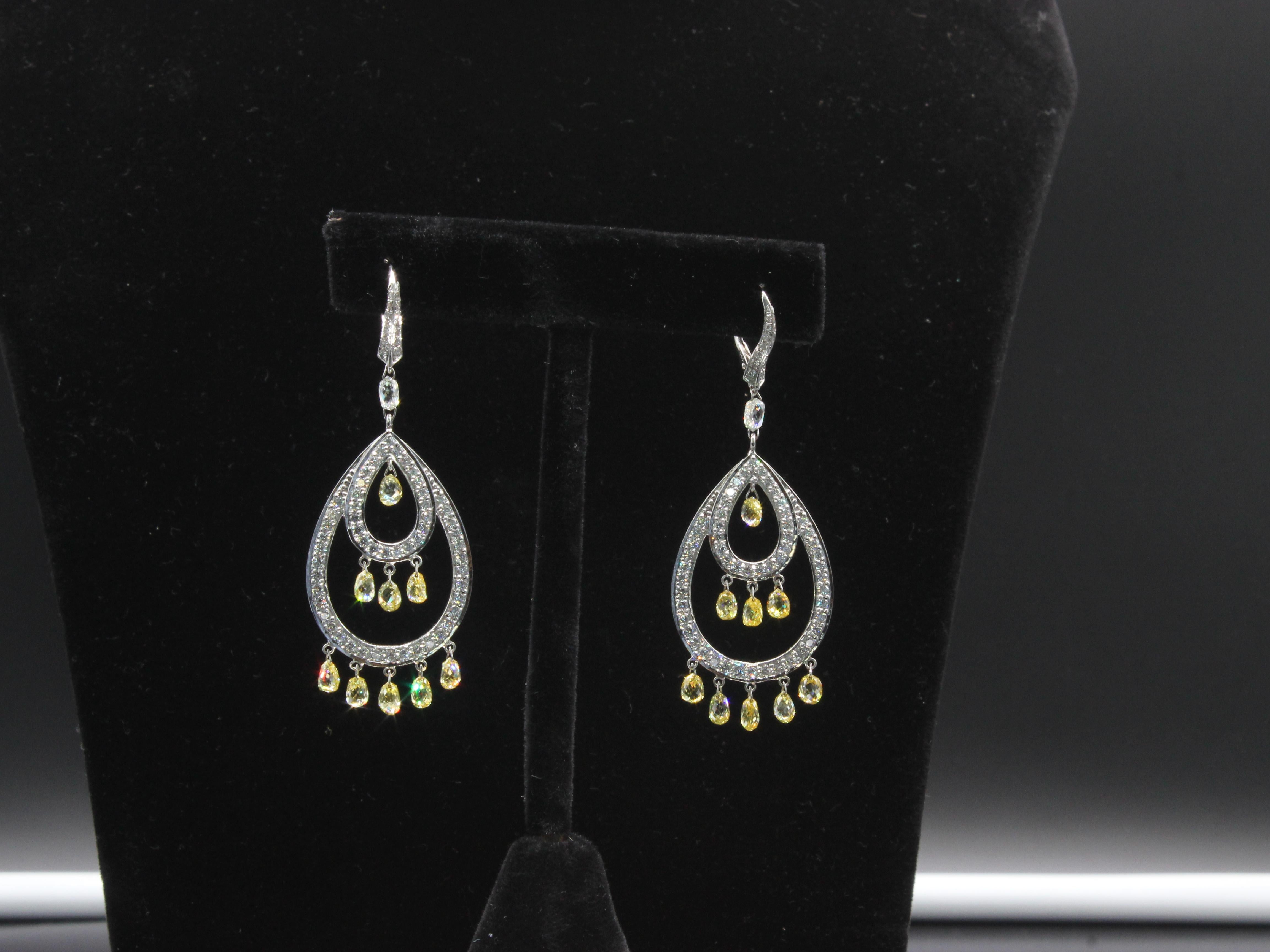 PANIM 9,49 Karat Ausgefallene Farbe Diamant- Briolette-Ohrringe aus 18 Karat Weißgold im Angebot 4