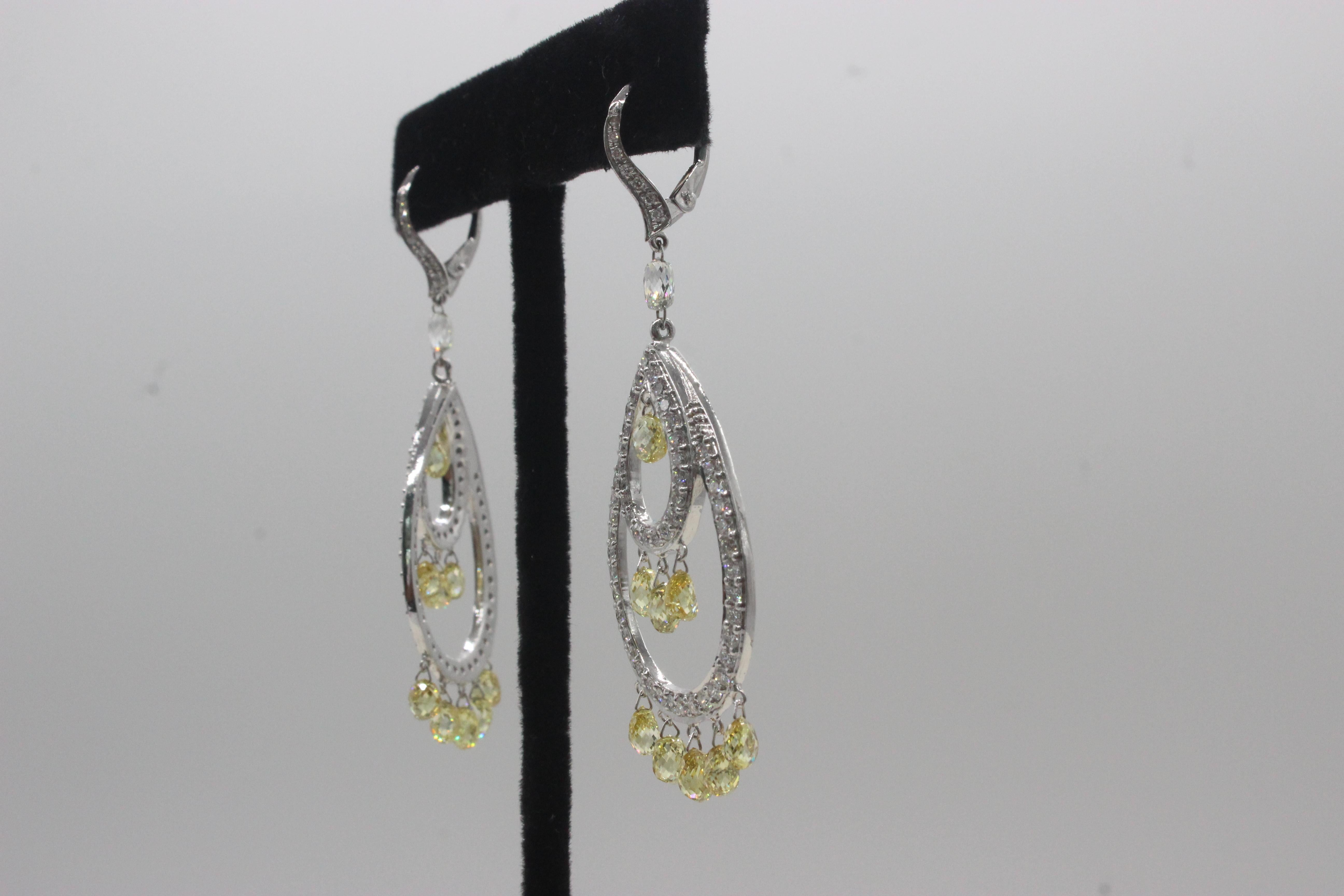 PANIM 9,49 Karat Ausgefallene Farbe Diamant- Briolette-Ohrringe aus 18 Karat Weißgold (Rosenschliff) im Angebot