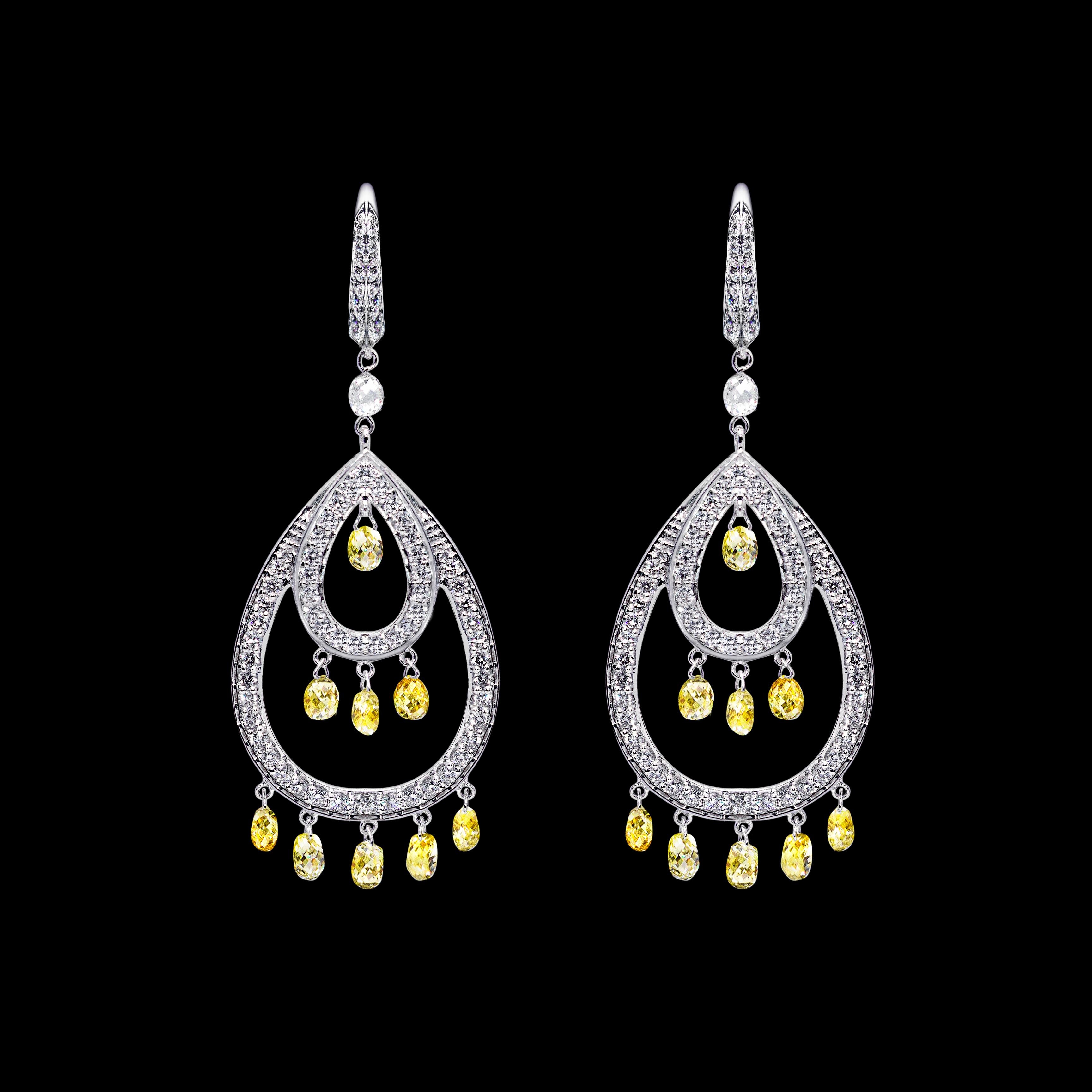 PANIM 9,49 Karat Ausgefallene Farbe Diamant- Briolette-Ohrringe aus 18 Karat Weißgold im Angebot 1