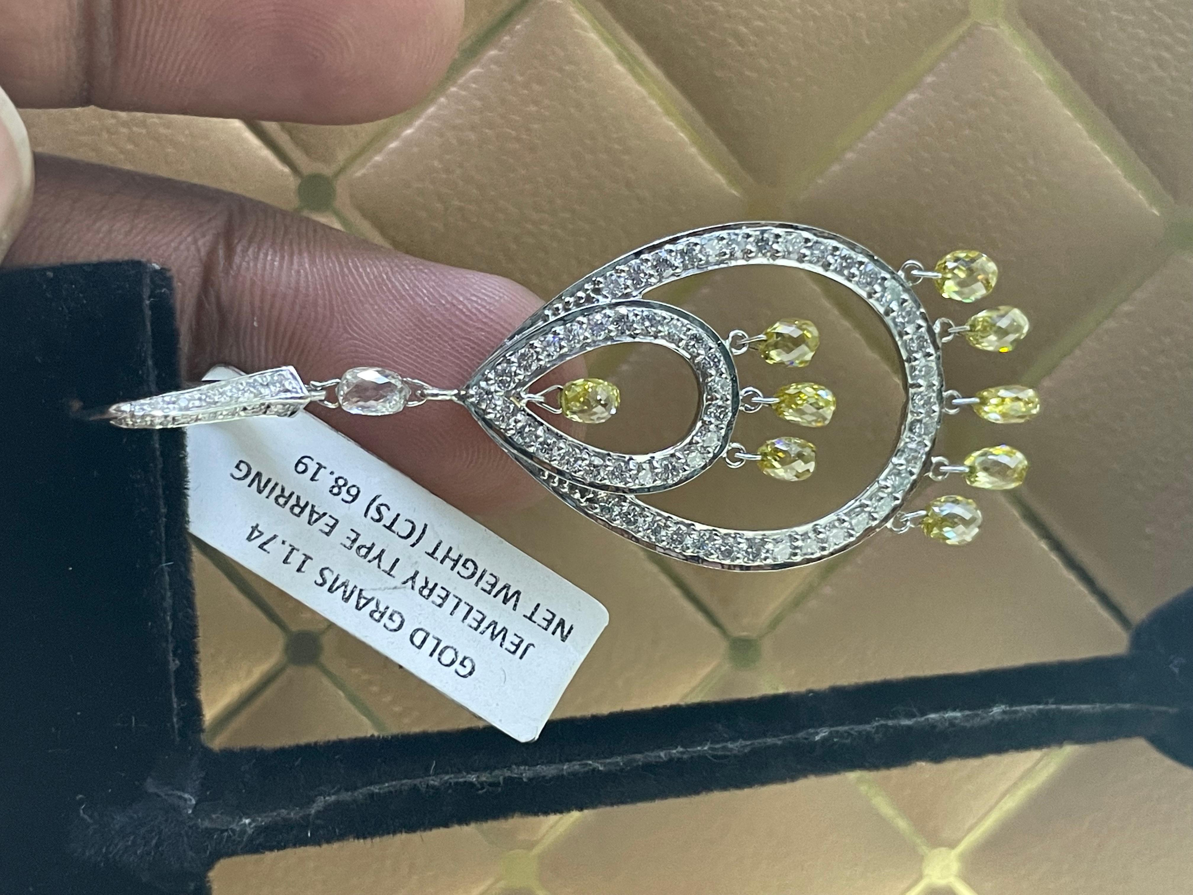PANIM 9,49 Karat Ausgefallene Farbe Diamant- Briolette-Ohrringe aus 18 Karat Weißgold im Angebot 3