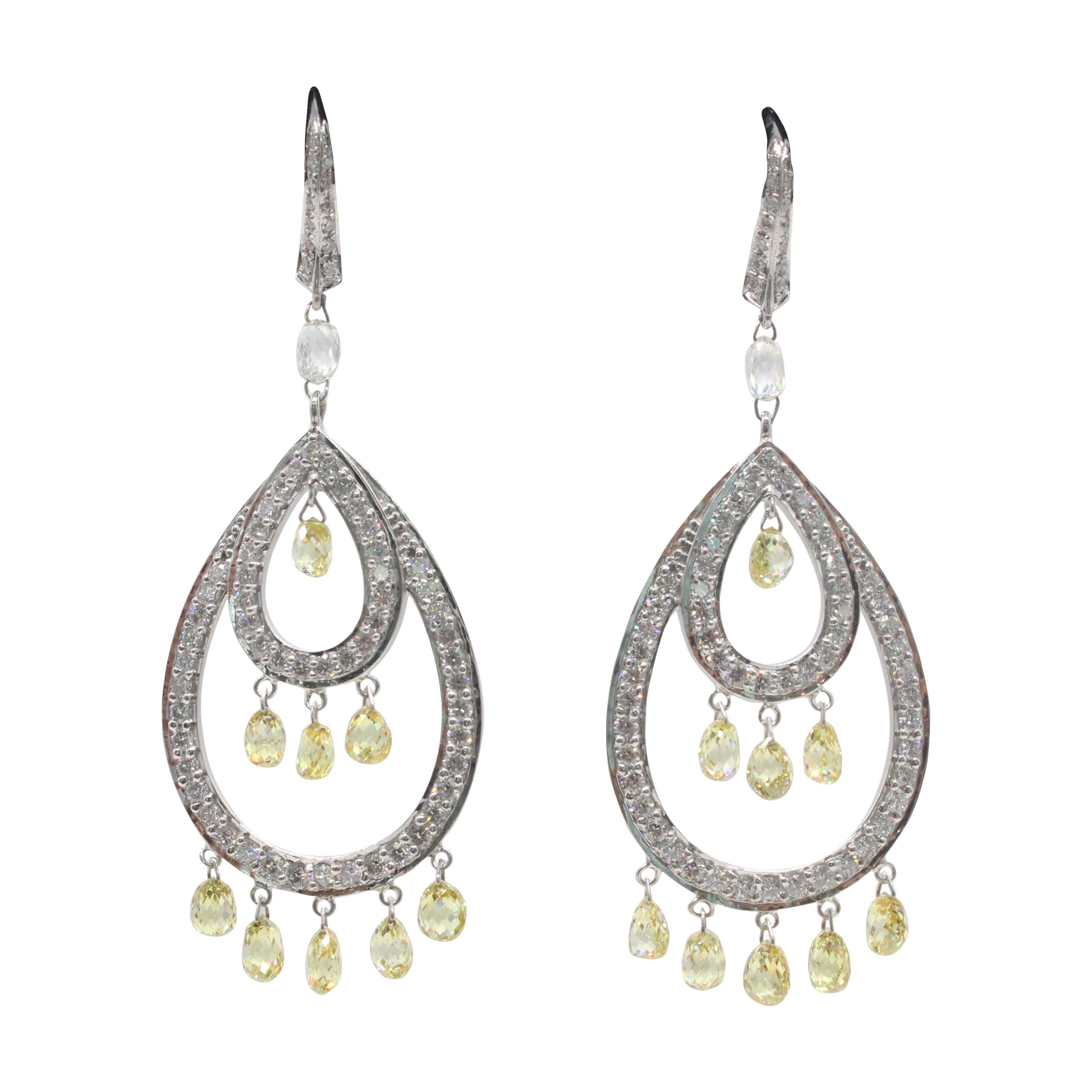 PANIM 9.49 Carat Fancy Color Diamond Briolette 18k White Gold Earrings For Sale