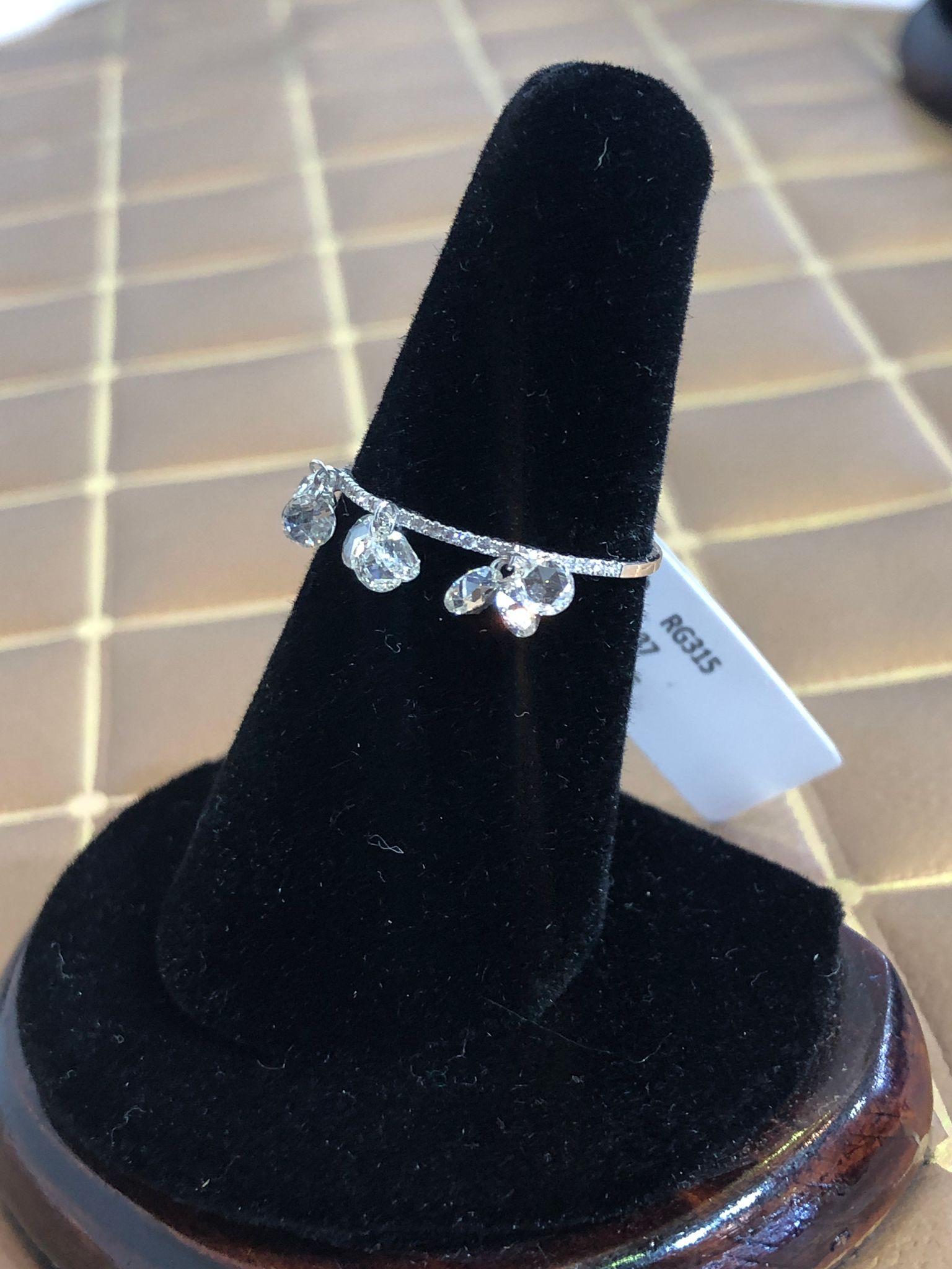 PANIM 9pcs Diamond Rosecut Dangling Ring 18 Karat Gold For Sale 5