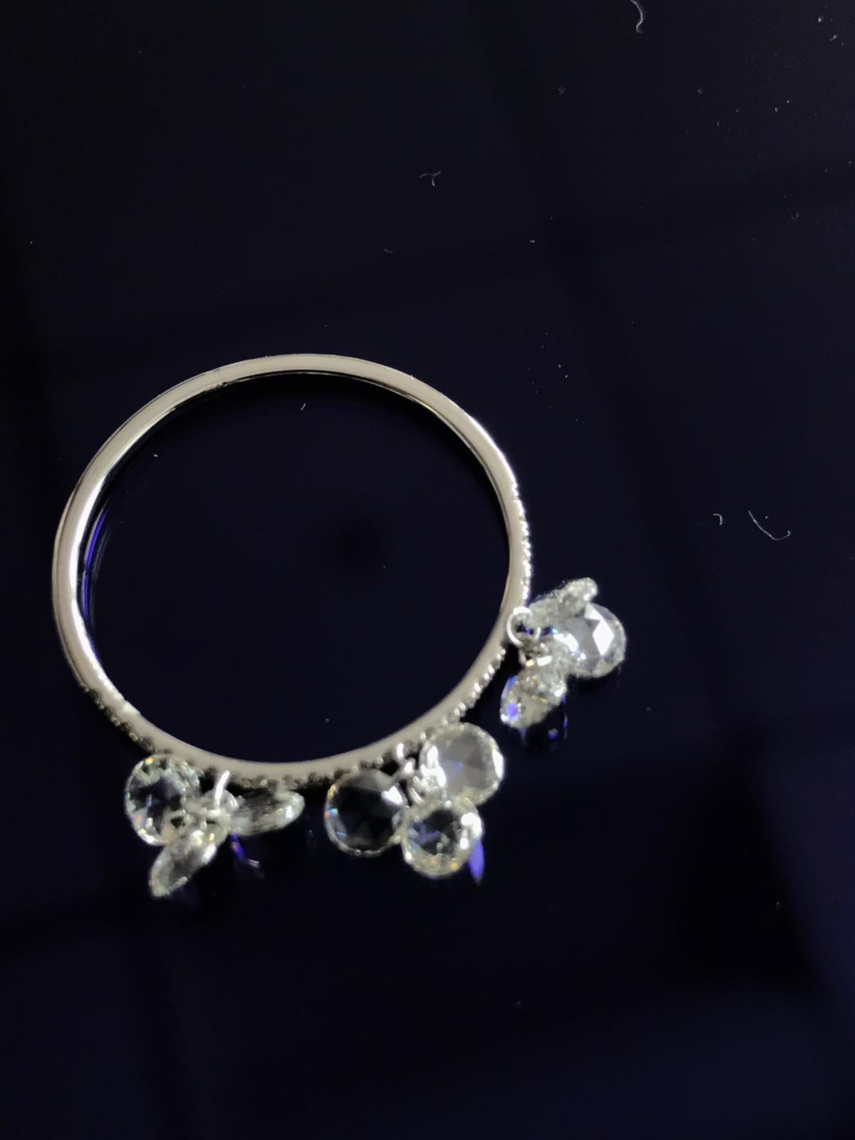 PANIM 9pcs Diamond Rosecut Dangling Ring 18 Karat Gold For Sale 1