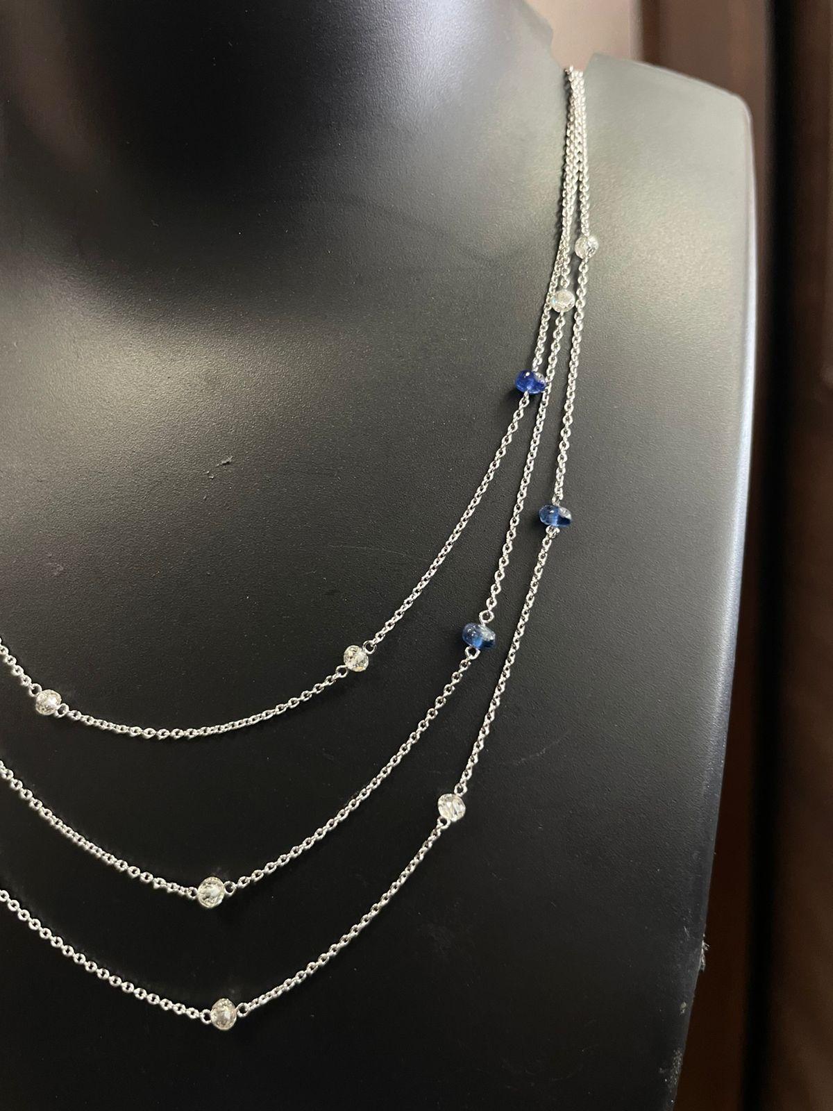 PANIM White Diamond Beads & Sapphire Tri Layer Necklace in 18 Karat White Gold In New Condition For Sale In Tsim Sha Tsui, Hong Kong